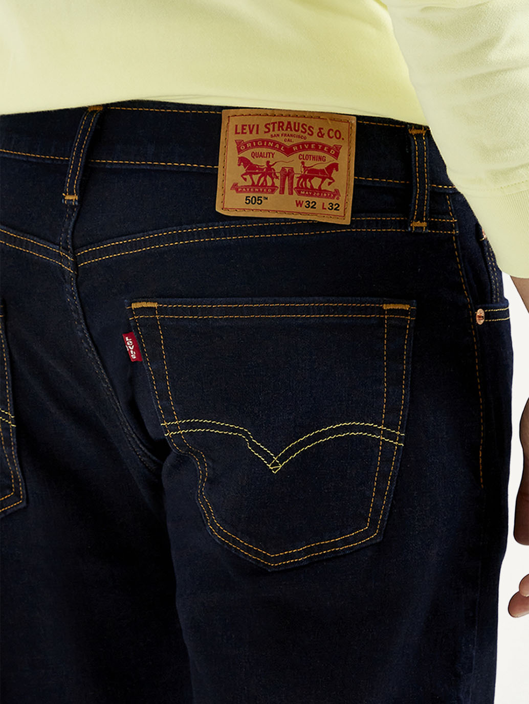 Men's 505 Dark Indigo Straight Fit Mid Rise Jeans - detail View