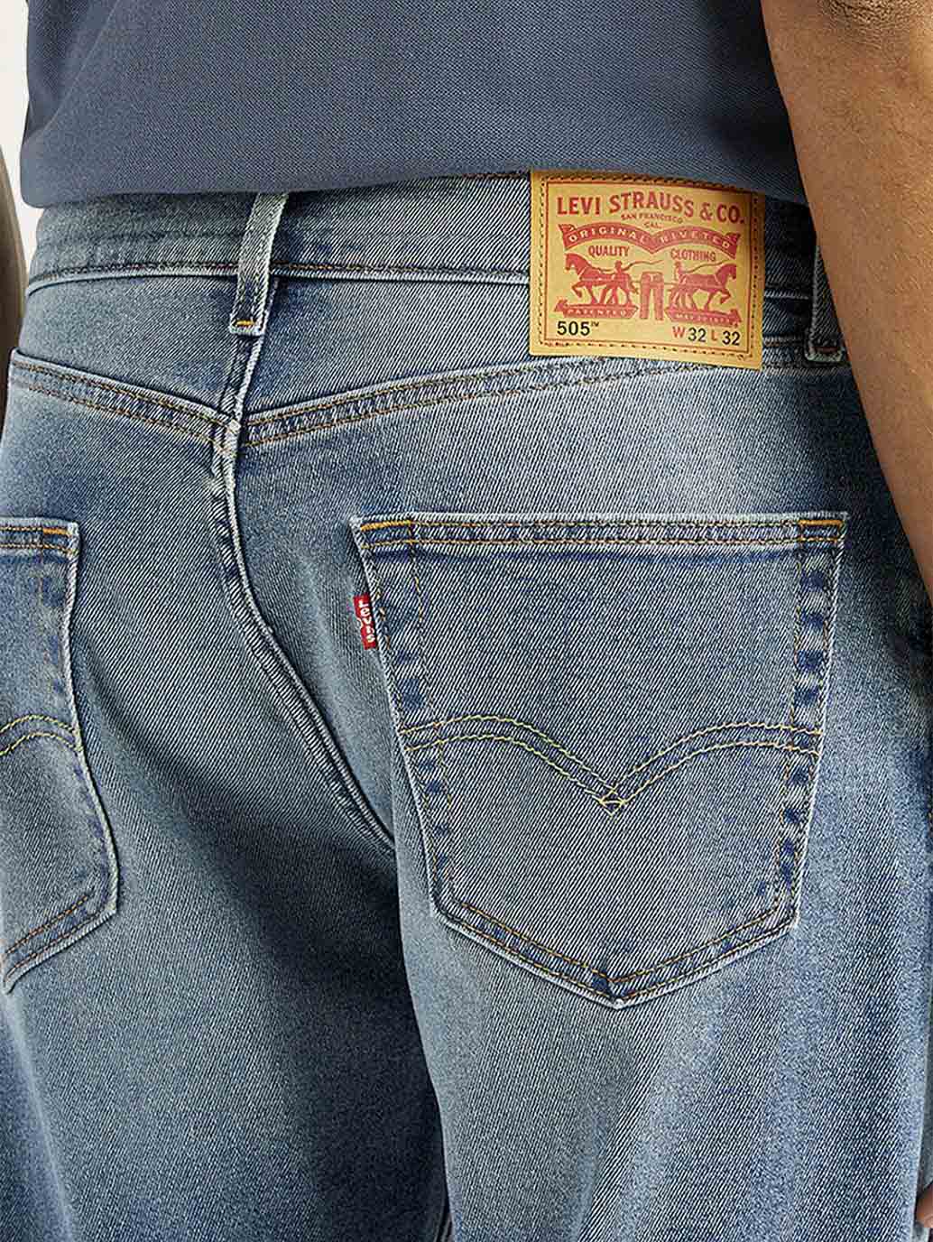 Men's 505 Med Indigo Straight Fit Mid Rise Jeans - Detail View