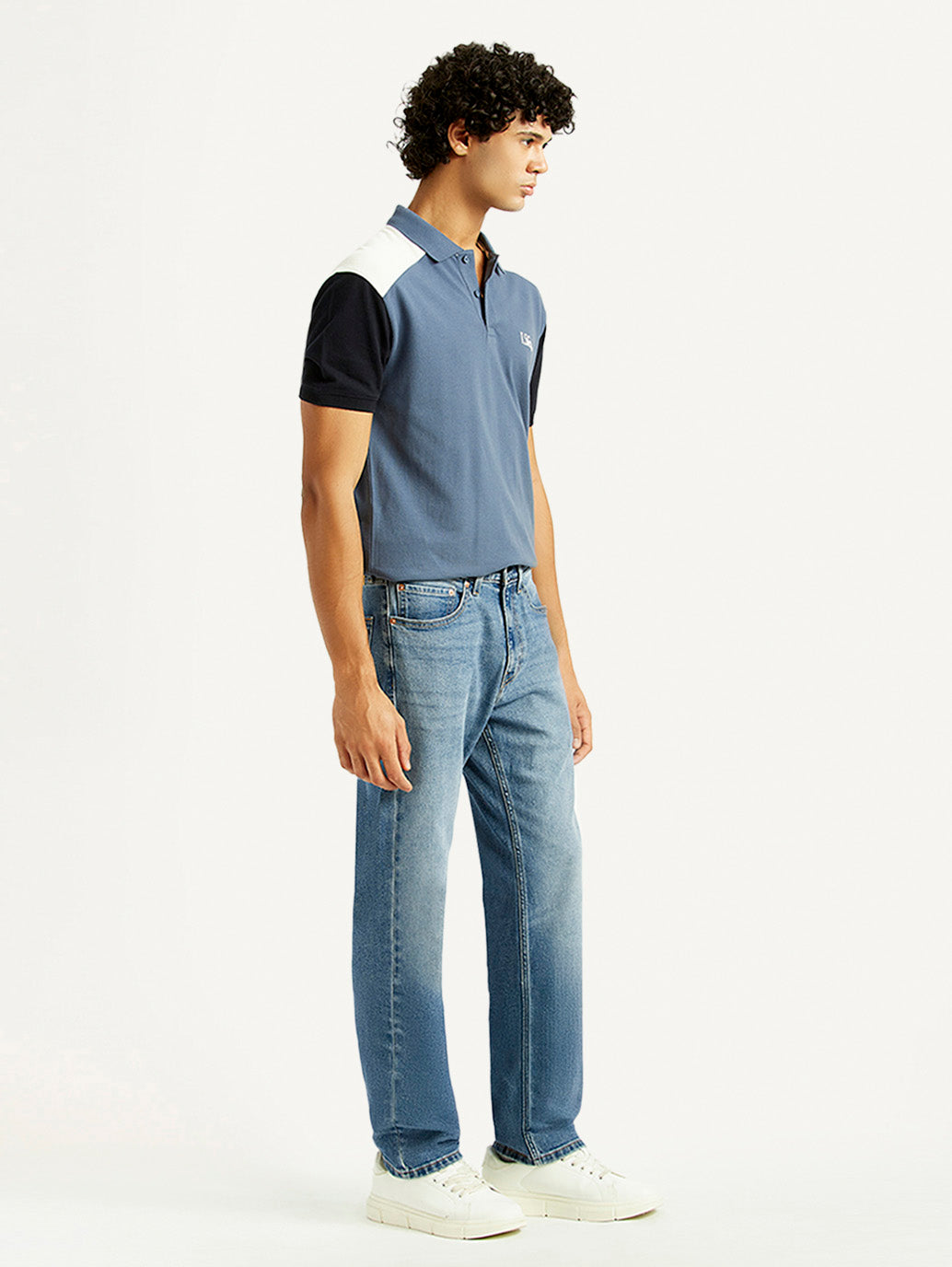 Men's 505 Med Indigo Straight Fit Mid Rise Jeans - Side View