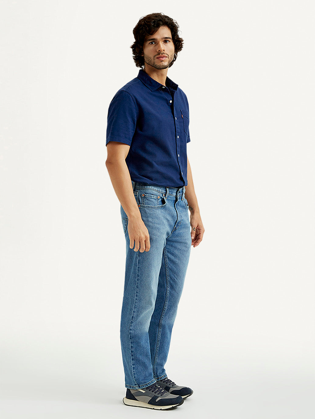 Men's 505 Med Indigo Straight Fit Mid Rise Jeans - Side View