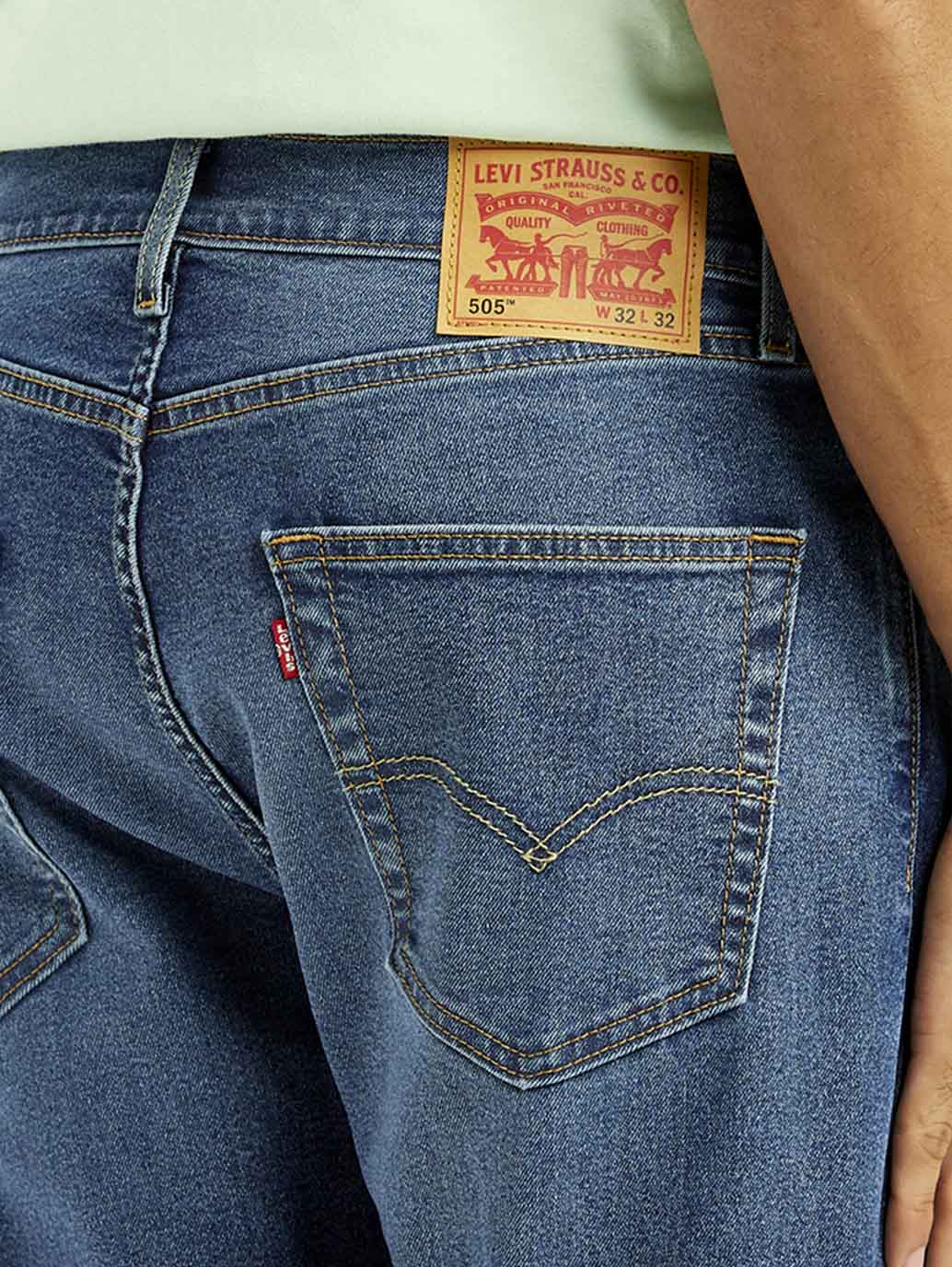 Men's 505 Med Indigo Straight Fit Mid Rise Jeans - Detail View