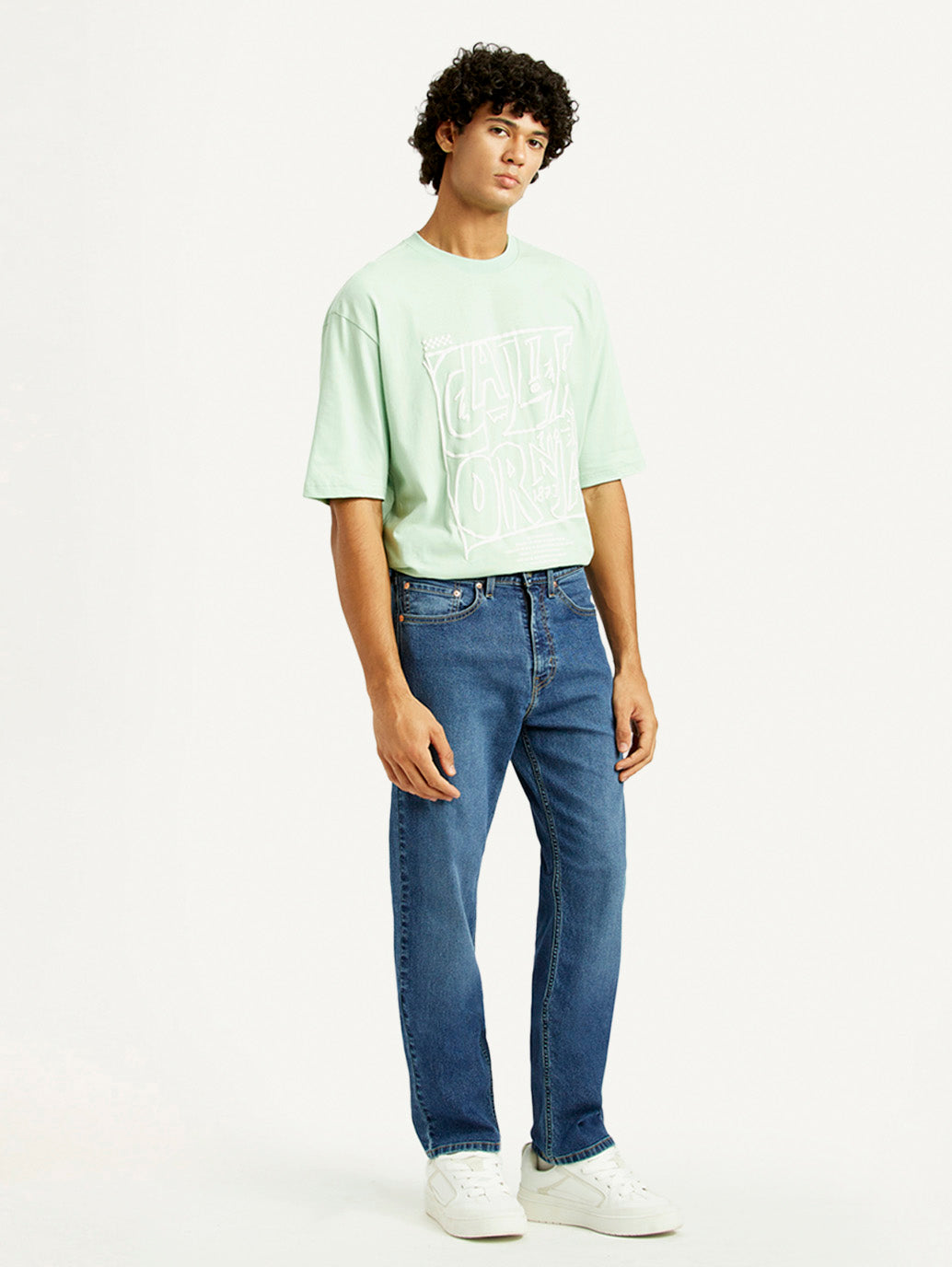 Men's 505 Med Indigo Straight Fit Mid Rise Jeans - Side View