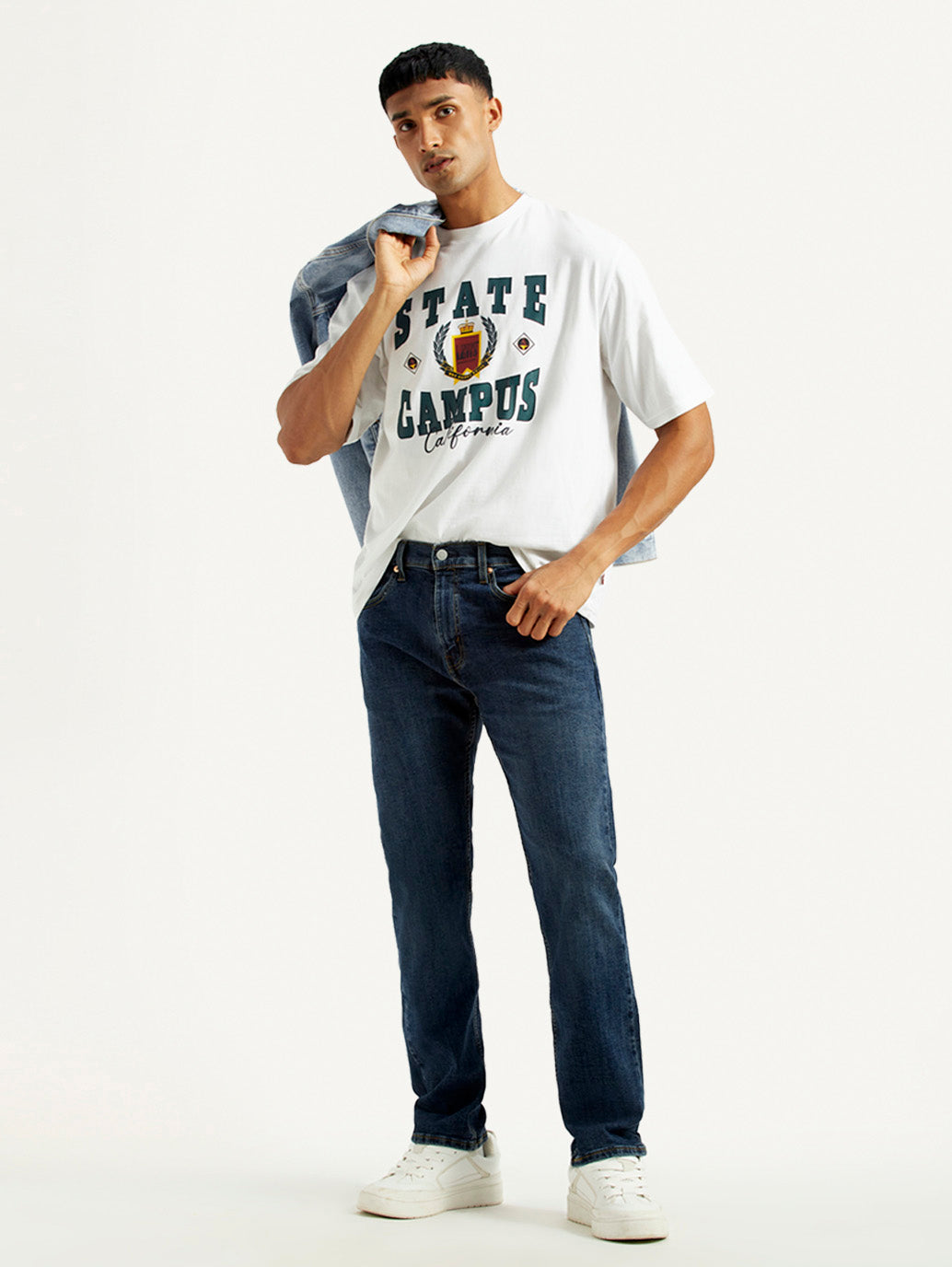 Men's 505 Dark Indigo Straight Fit Mid Rise Jeans - Styleshot View