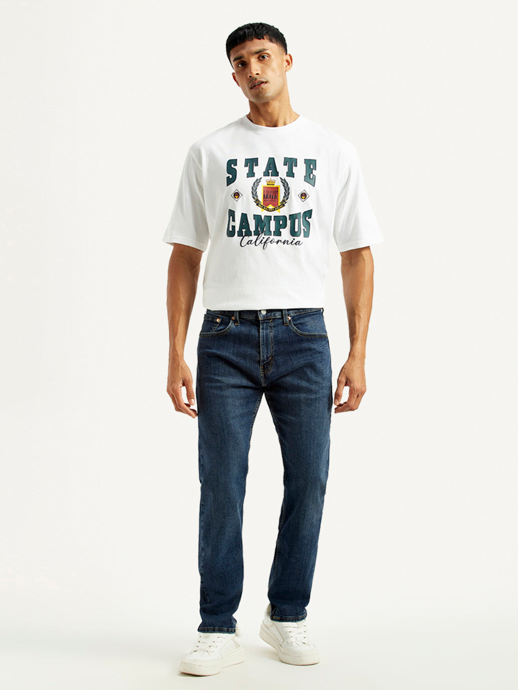 Men's 505 Dark Indigo Straight Fit Mid Rise Jeans - Front View