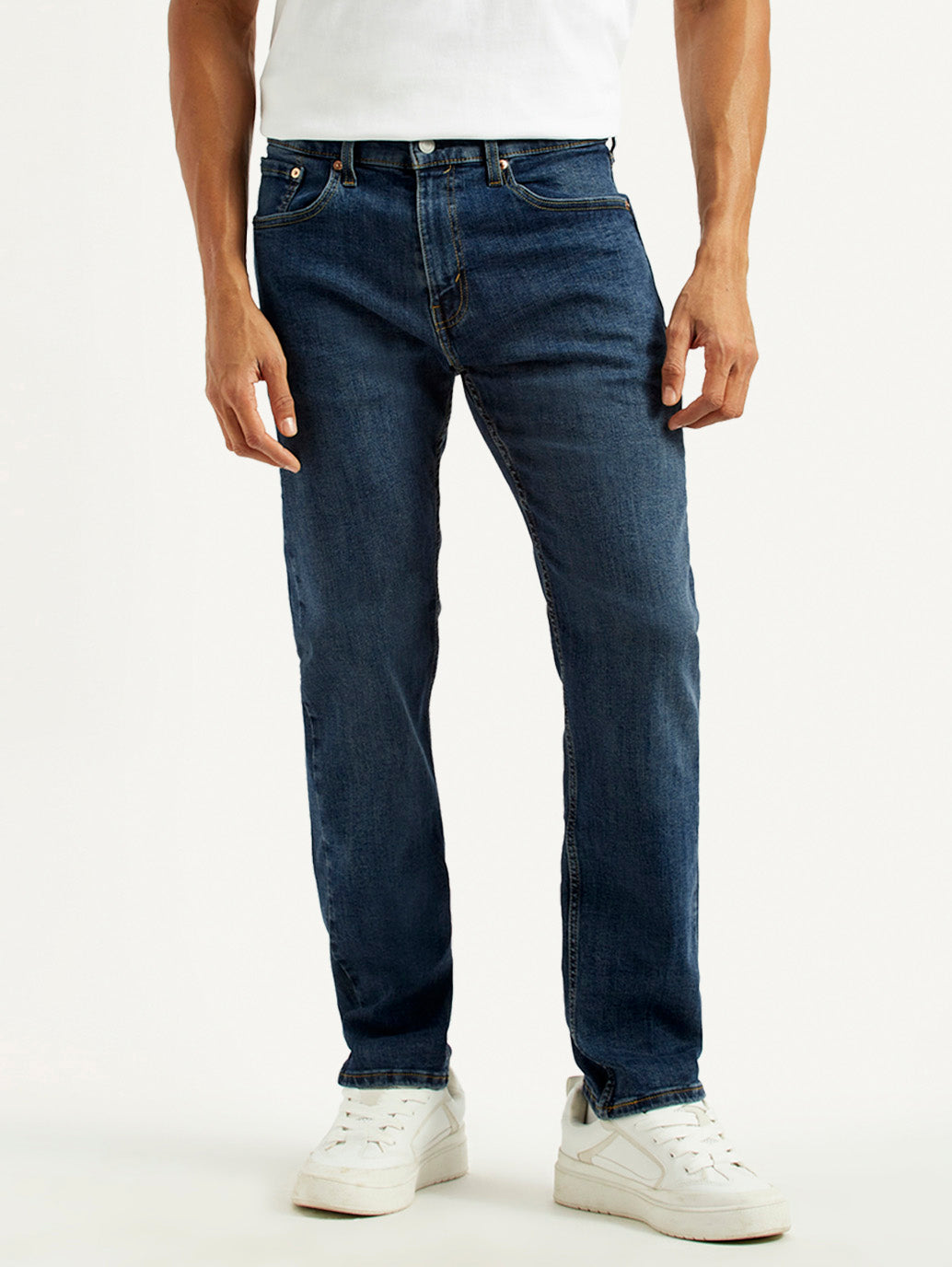 Men's 505 Dark Indigo Straight Fit Mid Rise Jeans - Front View