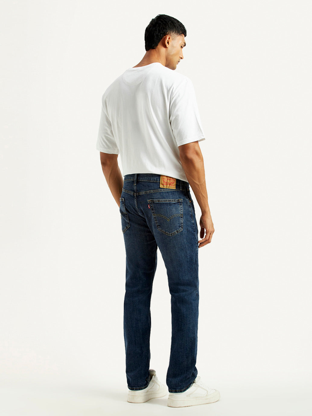 Men's 505 Dark Indigo Straight Fit Mid Rise Jeans - Back View