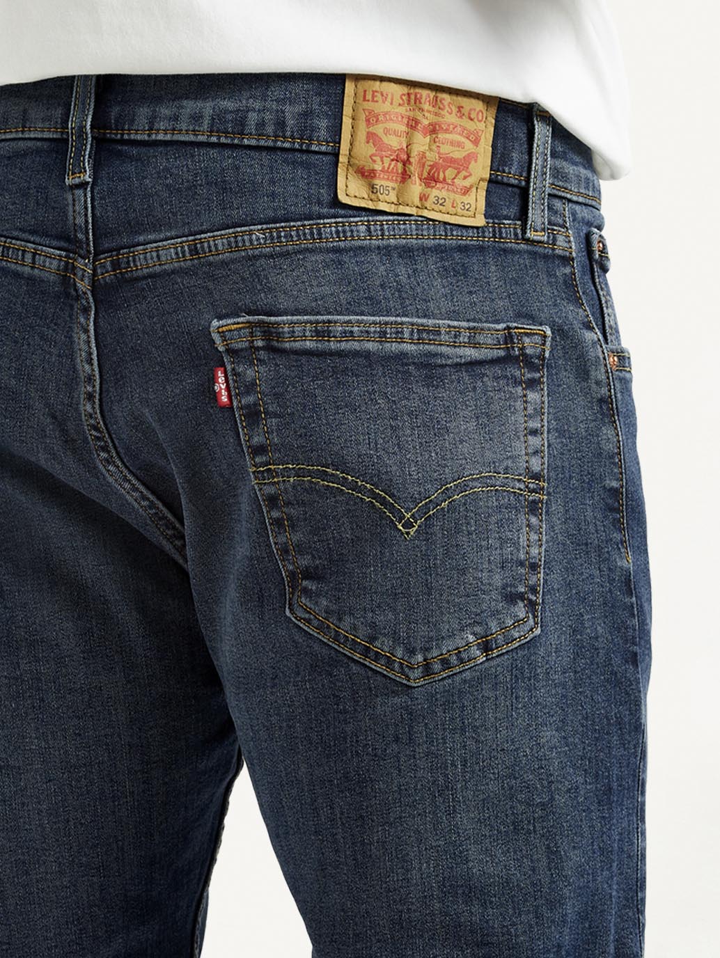 Men's 505 Dark Indigo Straight Fit Mid Rise Jeans - Detail View