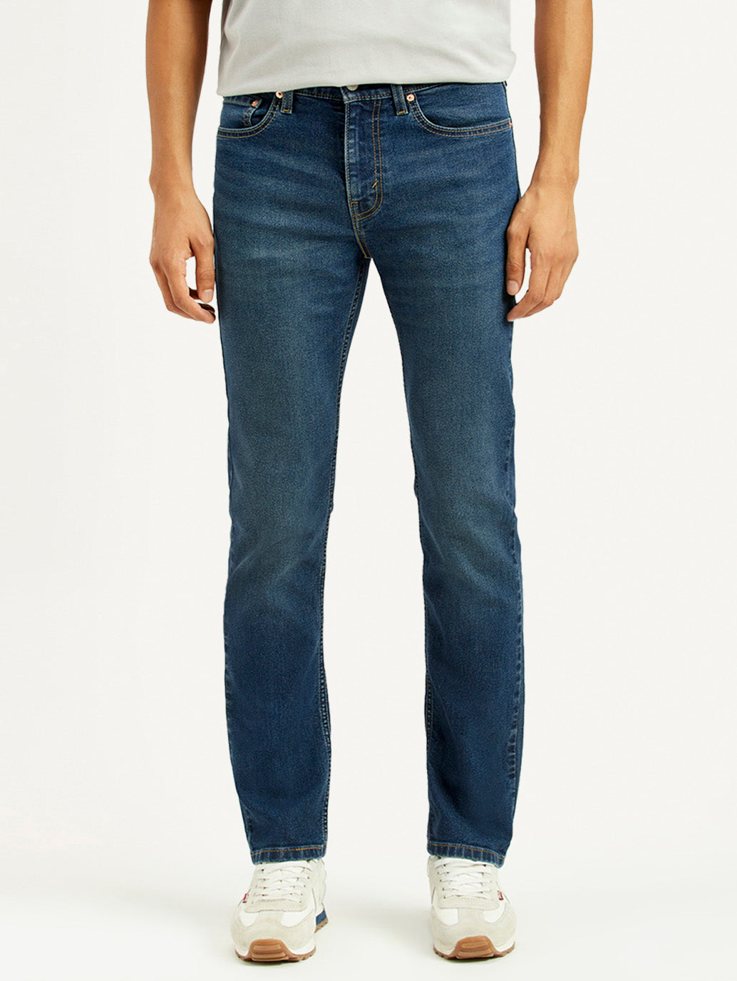 Men's 505 Dark Indigo Straight Fit Mid Rise Jeans - Front View