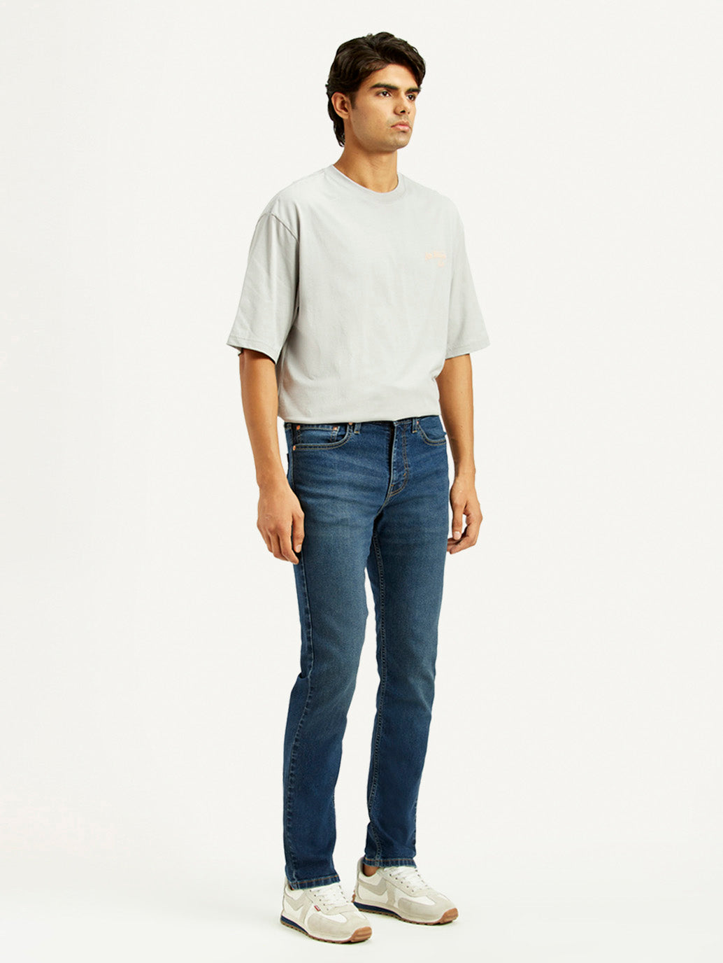 Men's 505 Dark Indigo Straight Fit Mid Rise Jeans - Side View