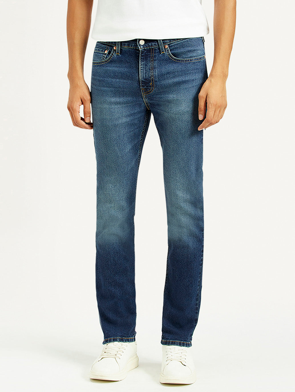 Men's 505 Dark Indigo Straight Fit Mid Rise Jeans - Front View