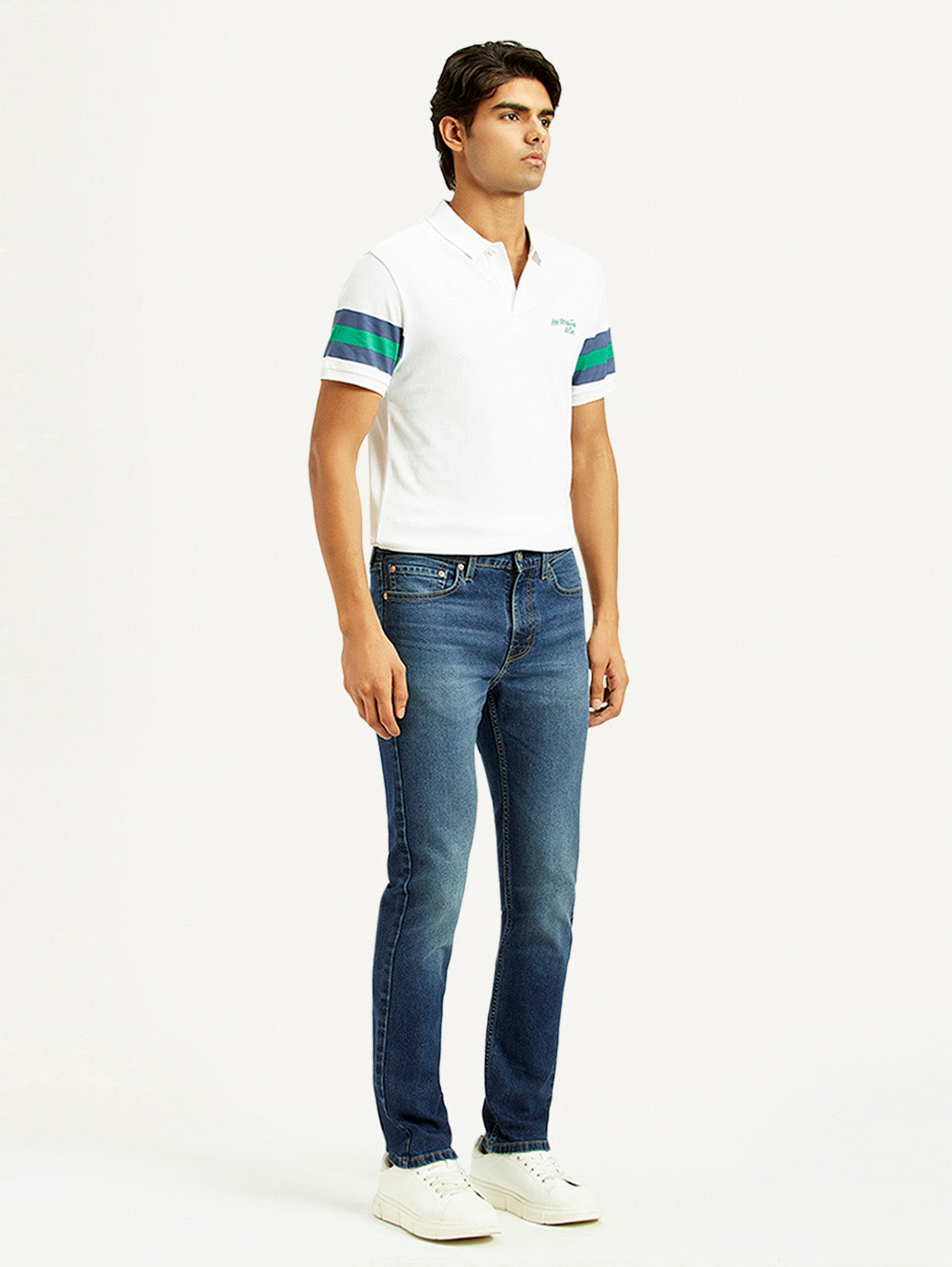 Men's 505 Dark Indigo Straight Fit Mid Rise Jeans - Side View