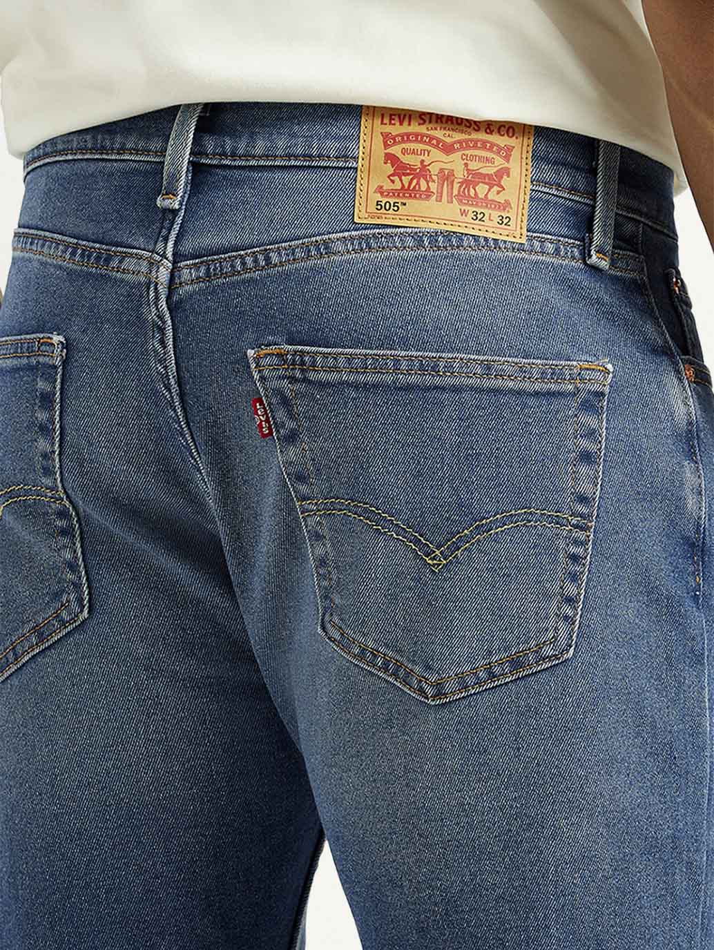 Men's 505 Med Indigo Straight Fit Mid Rise Jeans - Detail View