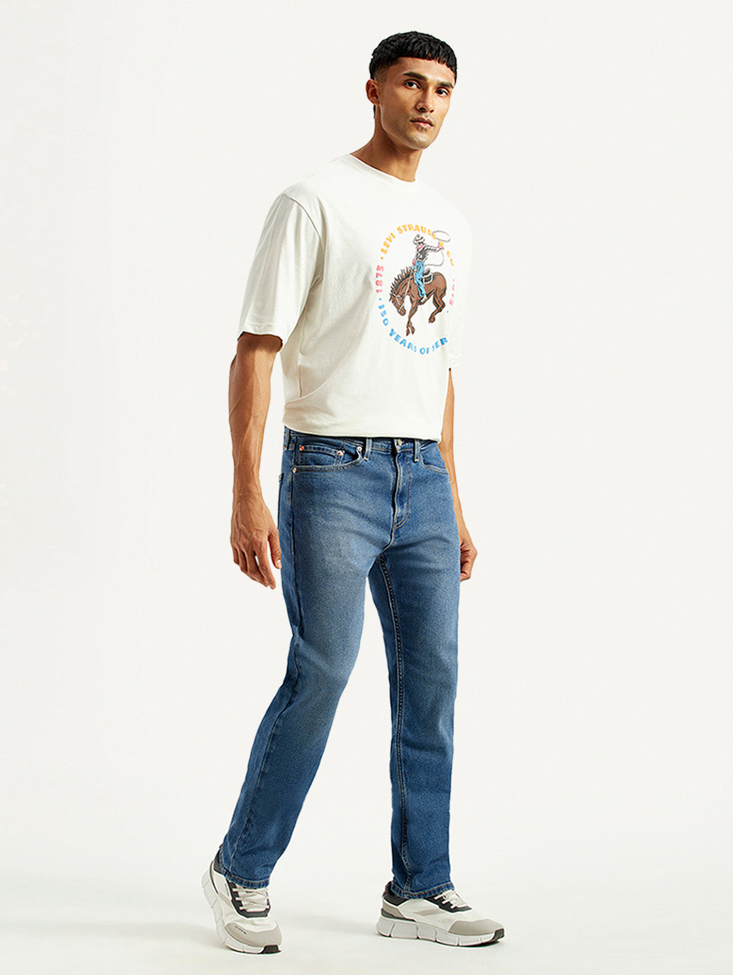 Men's 505 Med Indigo Straight Fit Mid Rise Jeans - Side View