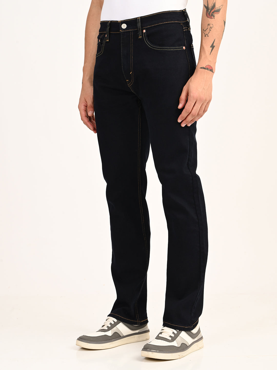 Men's 505 Dark Indigo Straight Fit Mid Rise Jeans - side View