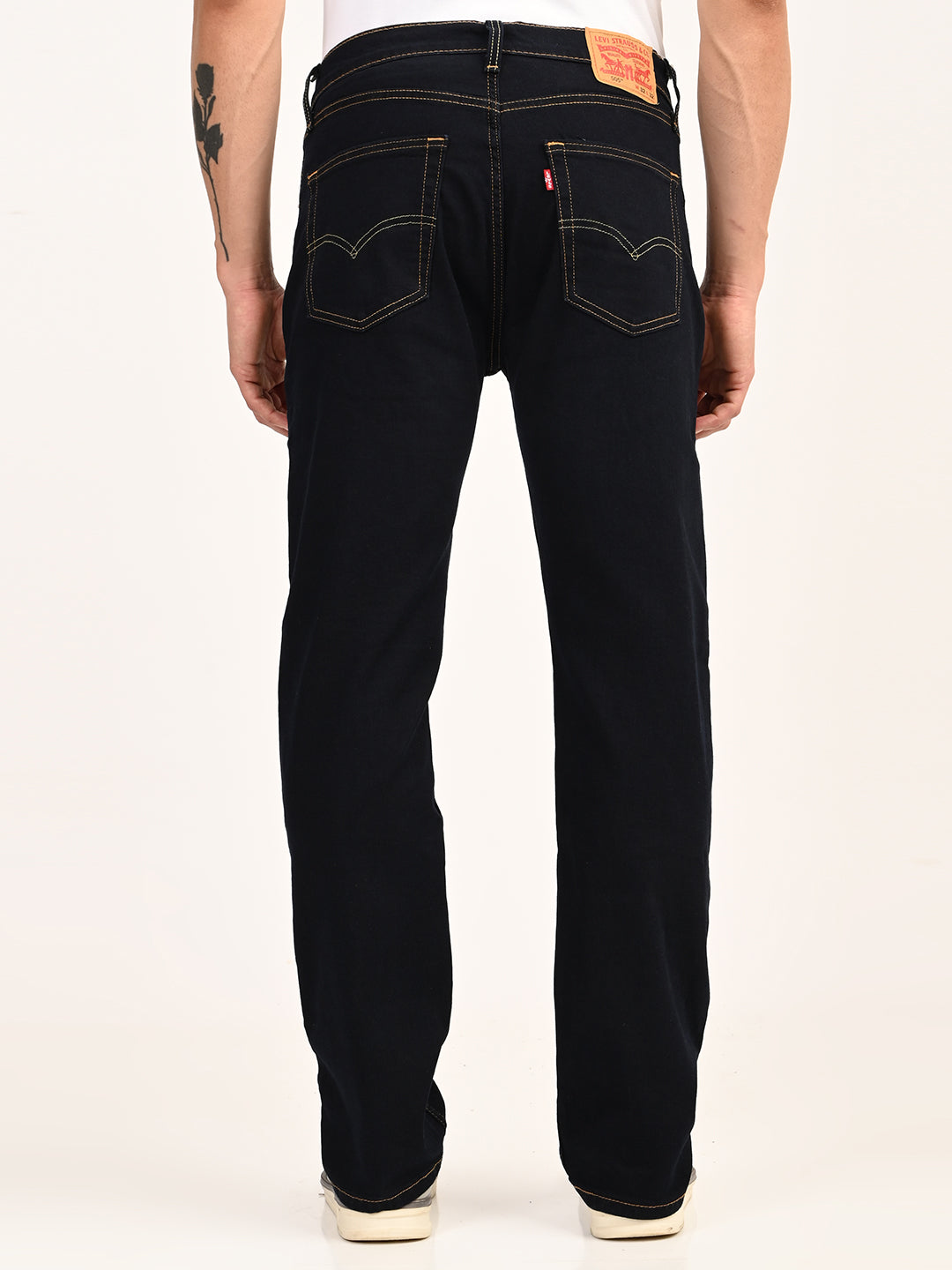 Men's 505 Dark Indigo Straight Fit Mid Rise Jeans - back View