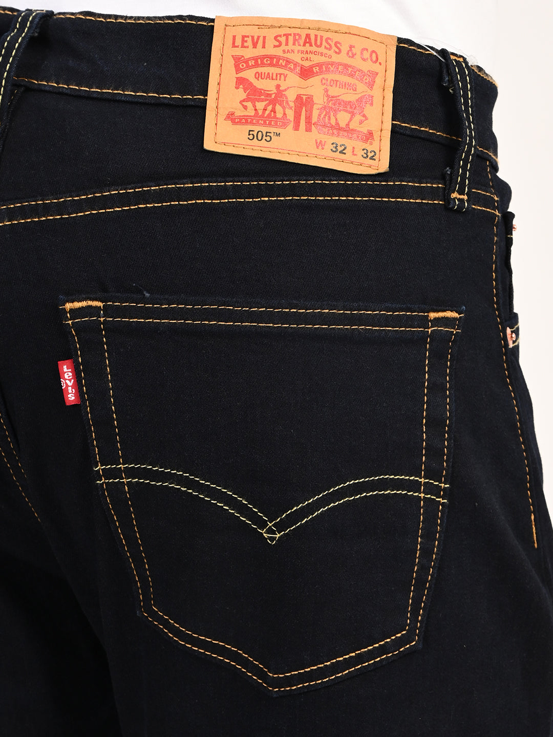 Men's 505 Dark Indigo Straight Fit Mid Rise Jeans - detail View