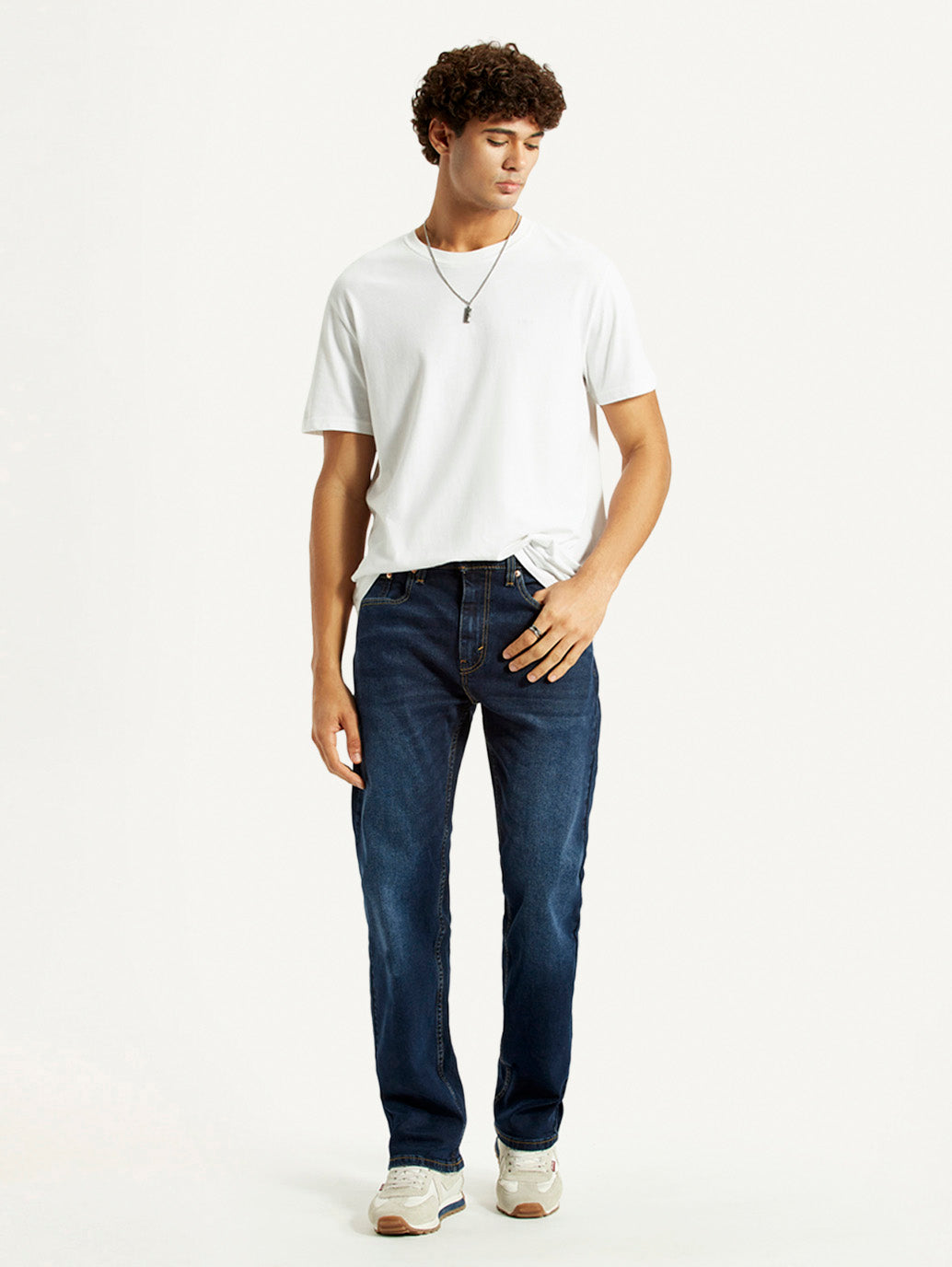 Men's 505 Dark Indigo Straight Fit Mid Rise Jeans - Styleshot View