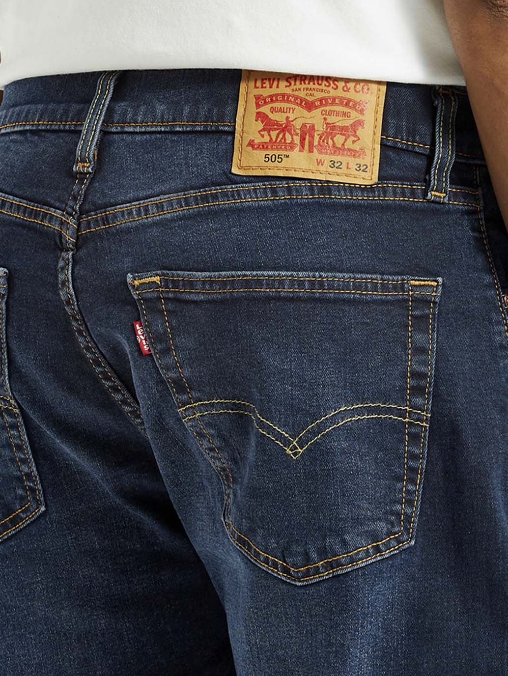 Men's 505 Dark Indigo Straight Fit Mid Rise Jeans - Detail View
