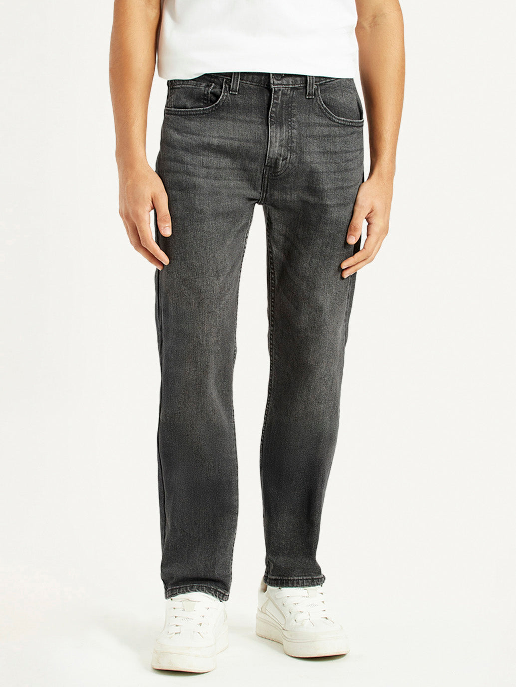 Men's 505 Black Straight Fit Mid Rise Jeans - Front View