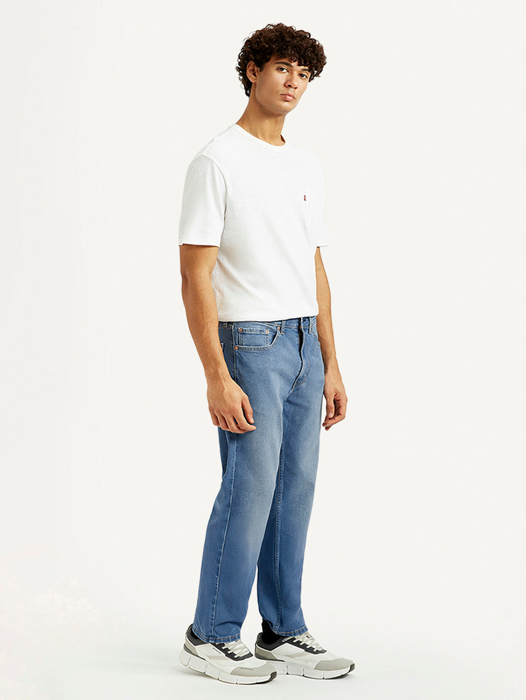 Men's 505 Med Indigo Straight Fit Mid Rise Jeans - Side View
