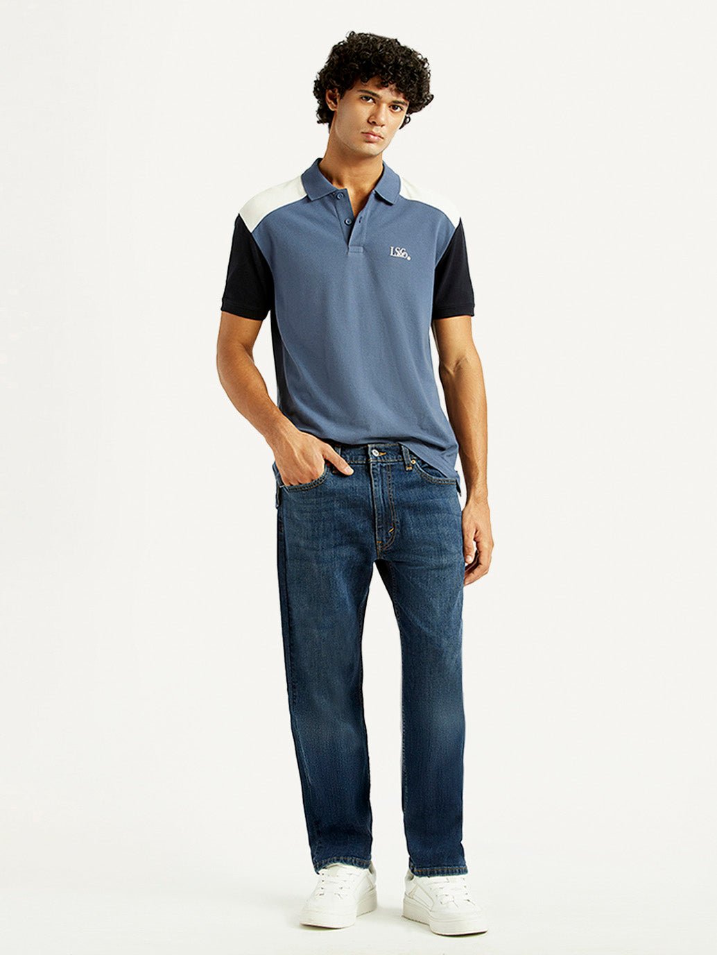 Men's 505 Dark Indigo Straight Fit Mid Rise Jeans - Styleshot View