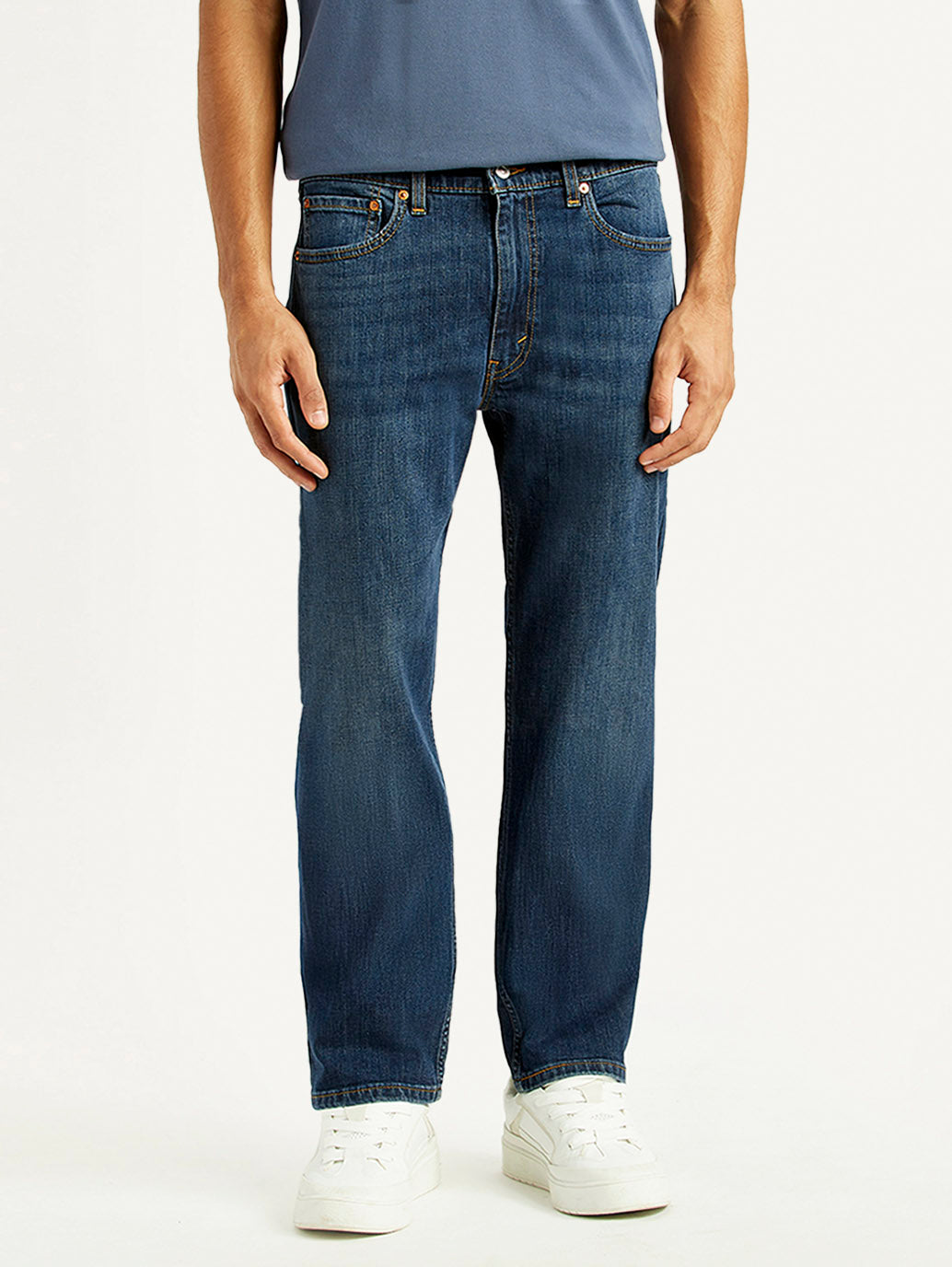 Men's 505 Dark Indigo Straight Fit Mid Rise Jeans - Front View