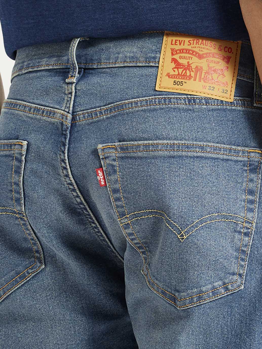 Men's 505 Med Indigo Straight Fit Mid Rise Jeans - Detail View