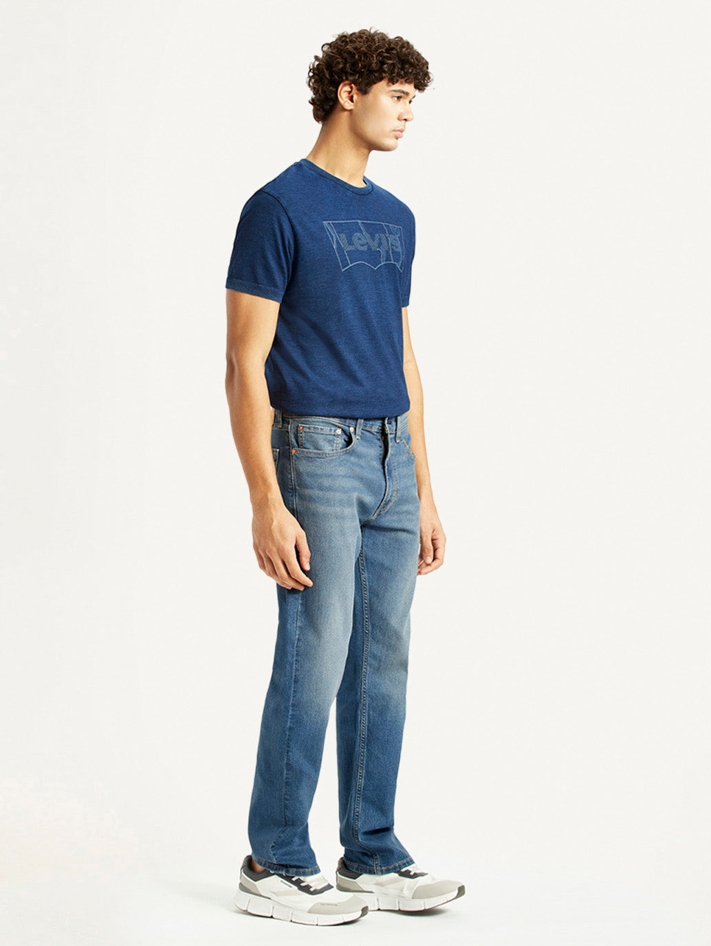 Men's 505 Med Indigo Straight Fit Mid Rise Jeans - Side View