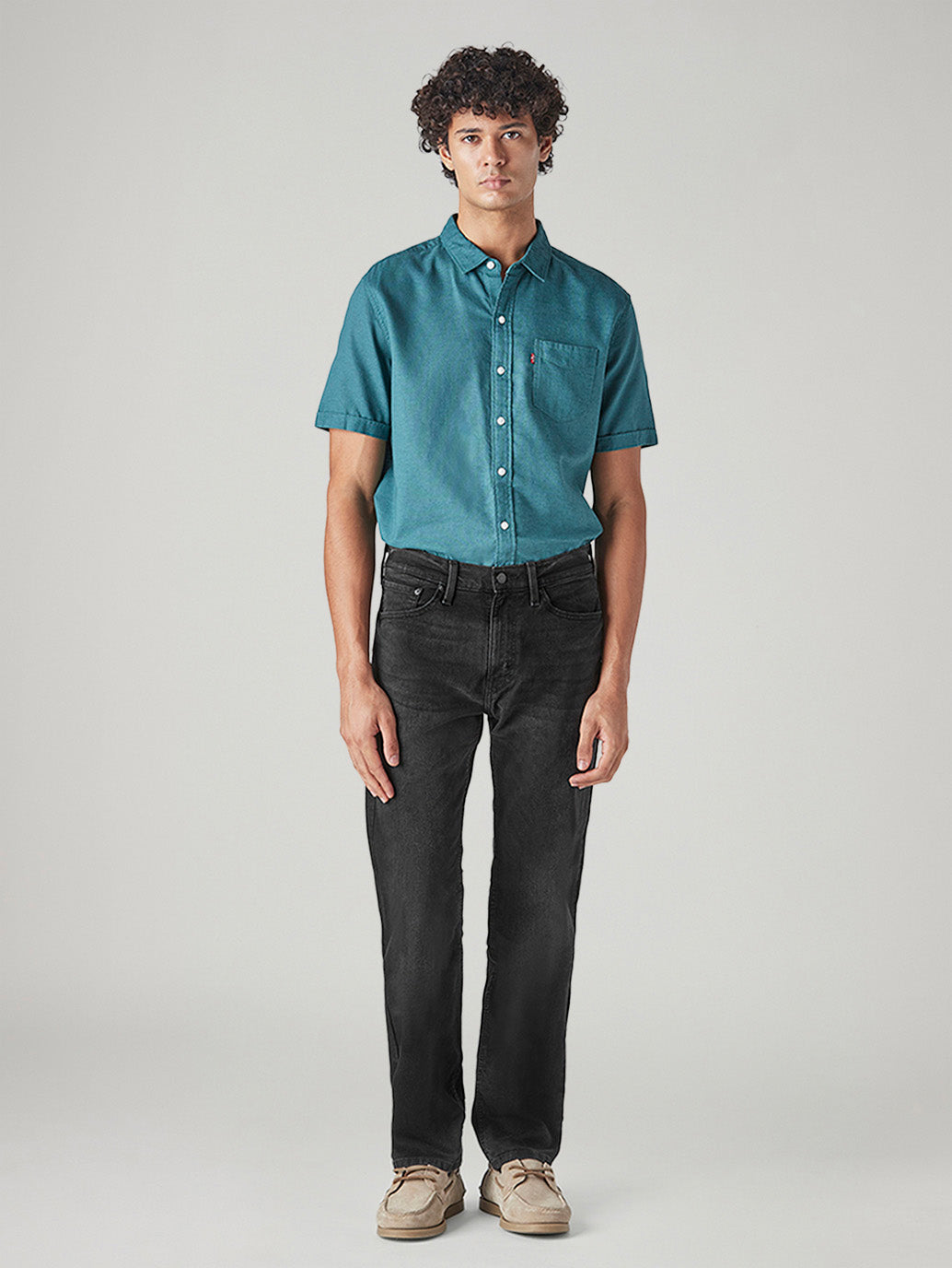 Men's 505 Black Straight Fit Mid Rise Jeans - Front View