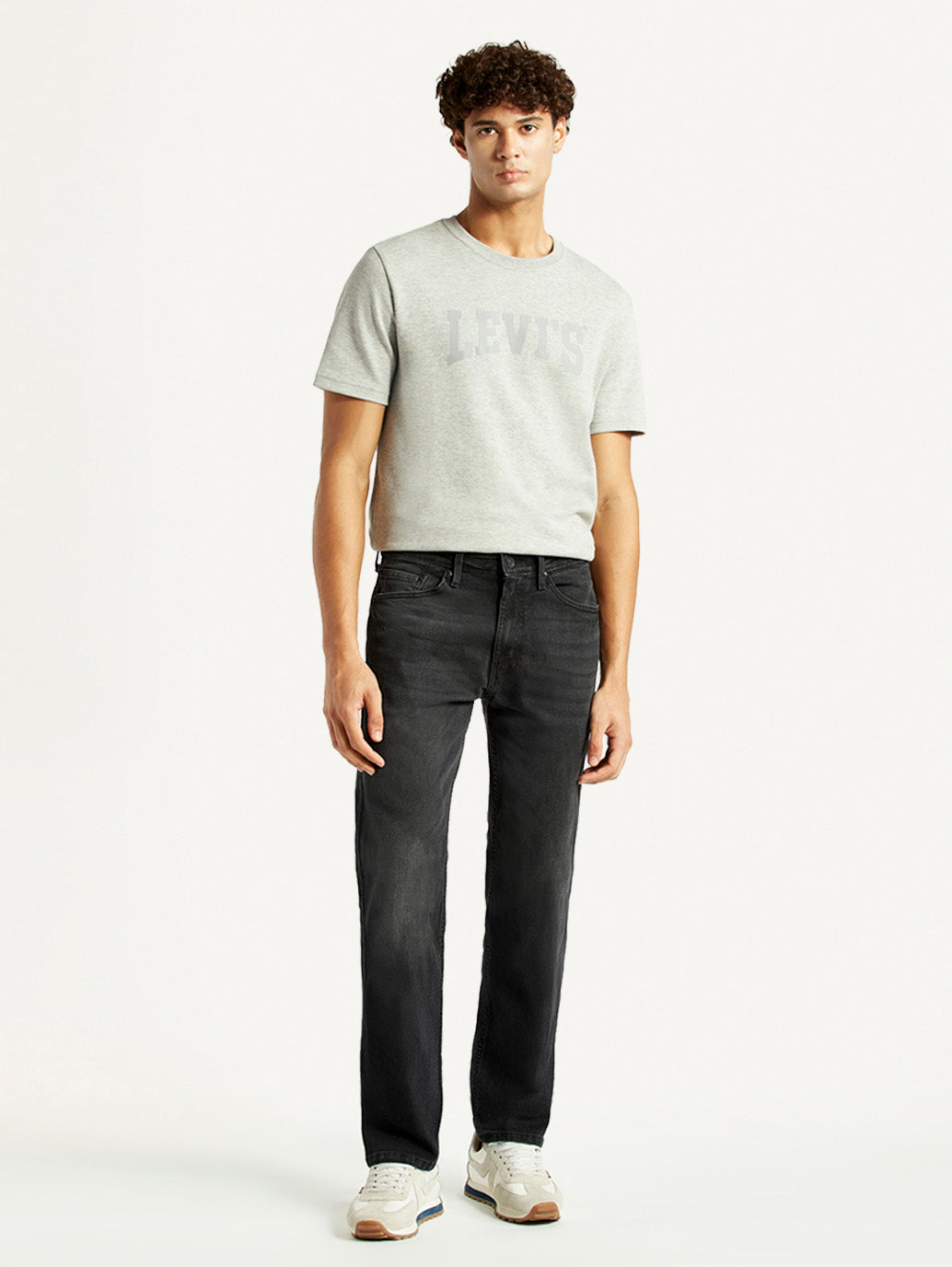 Men's 505 Black Straight Fit Mid Rise Jeans - Front View