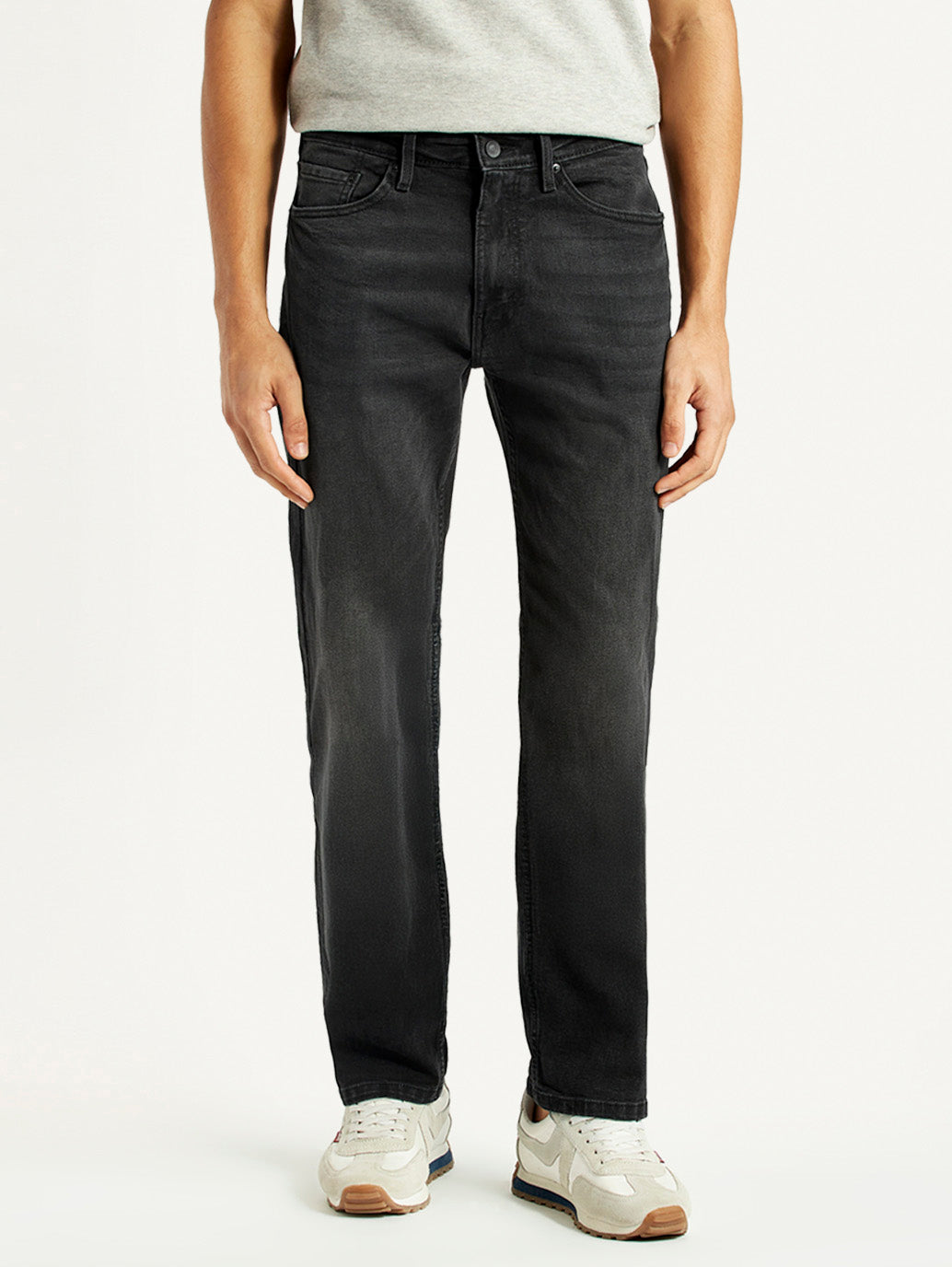 Men's 505 Black Straight Fit Mid Rise Jeans - Front View