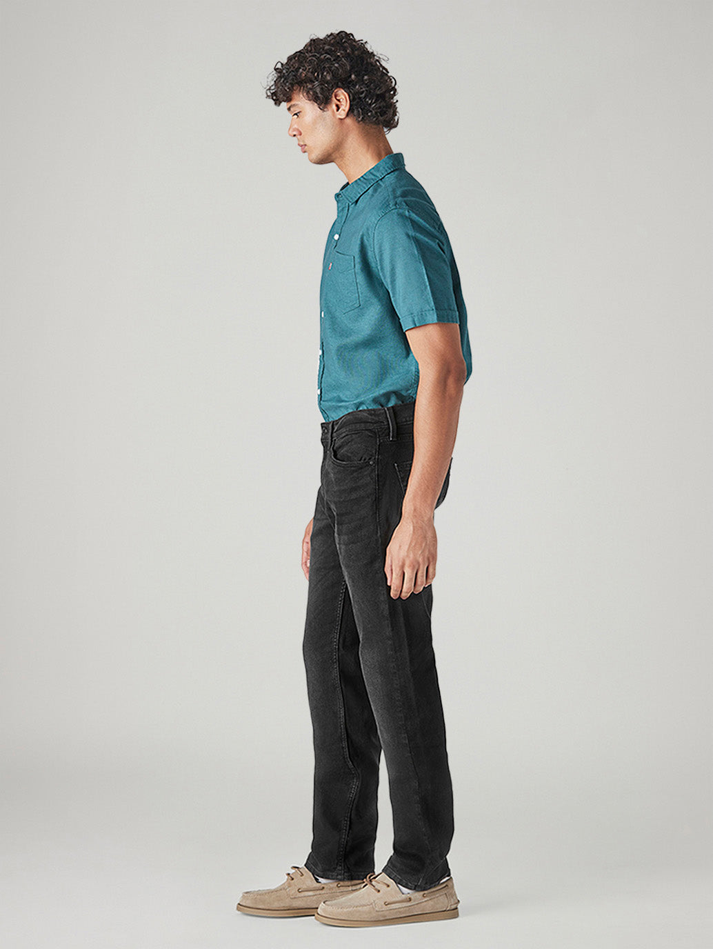 Men's 505 Black Straight Fit Mid Rise Jeans - Side View