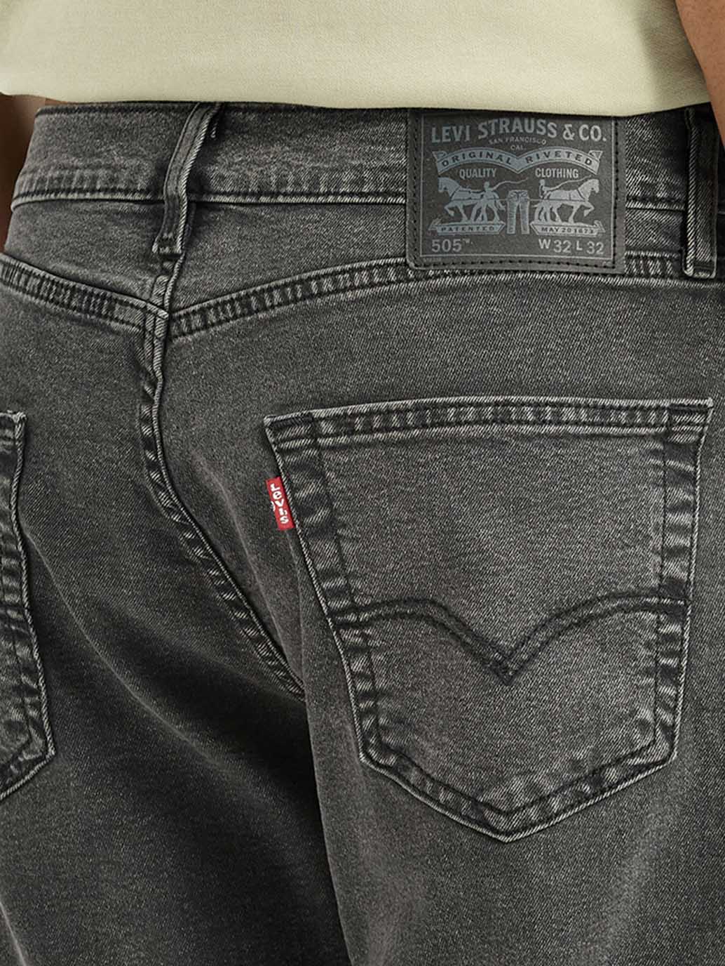 Men's 505 Grey Straight Fit Mid Rise Jeans - Detail View