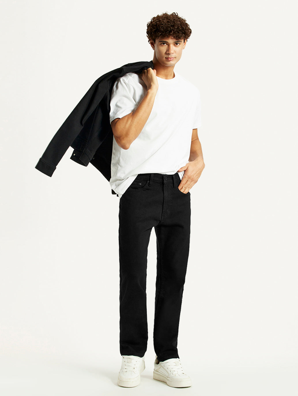 Men's 505 Black Straight Fit Mid Rise Jeans