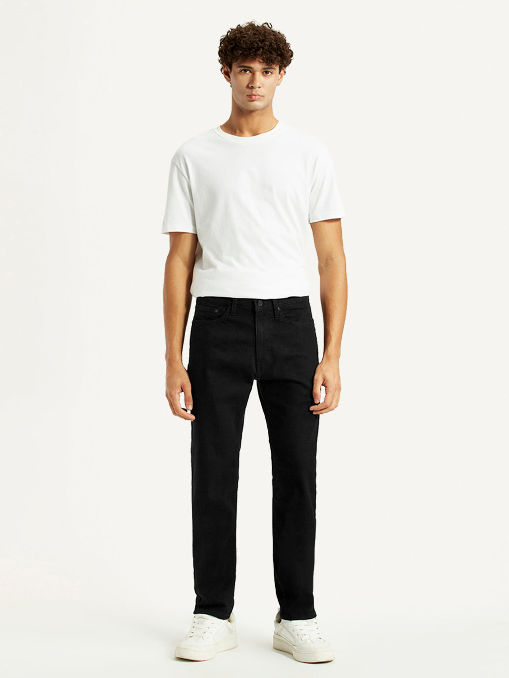Men's 505 Black Straight Fit Mid Rise Jeans - Front View