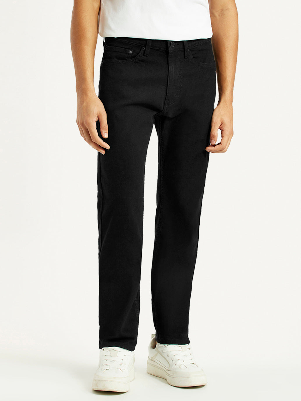 Men's 505 Black Straight Fit Mid Rise Jeans - Front View