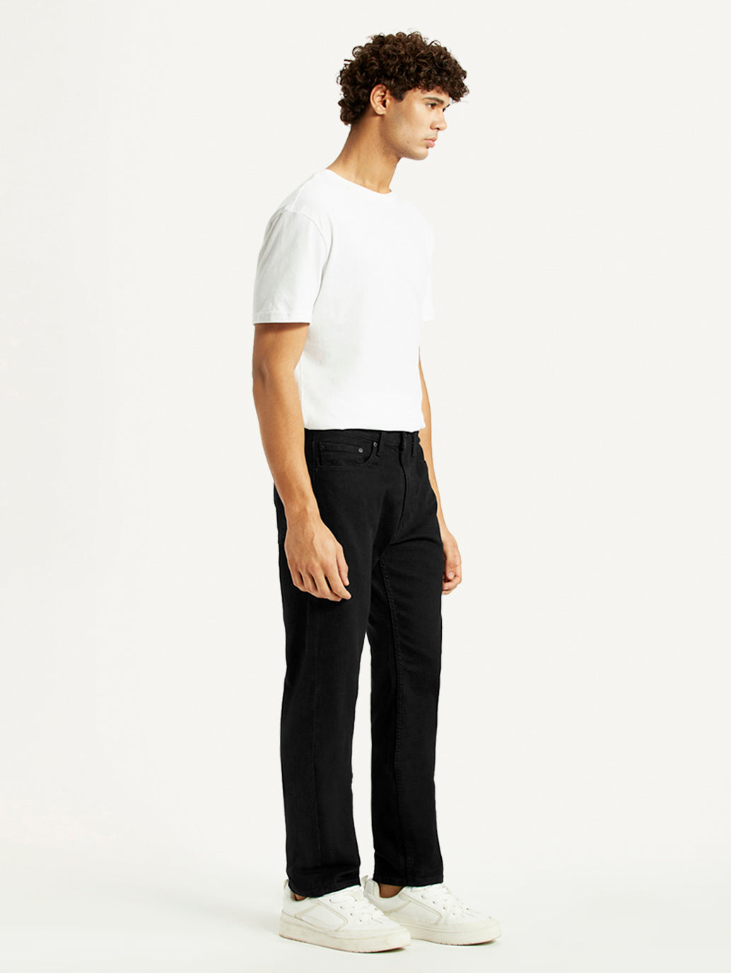 Men's 505 Black Straight Fit Mid Rise Jeans - Side View