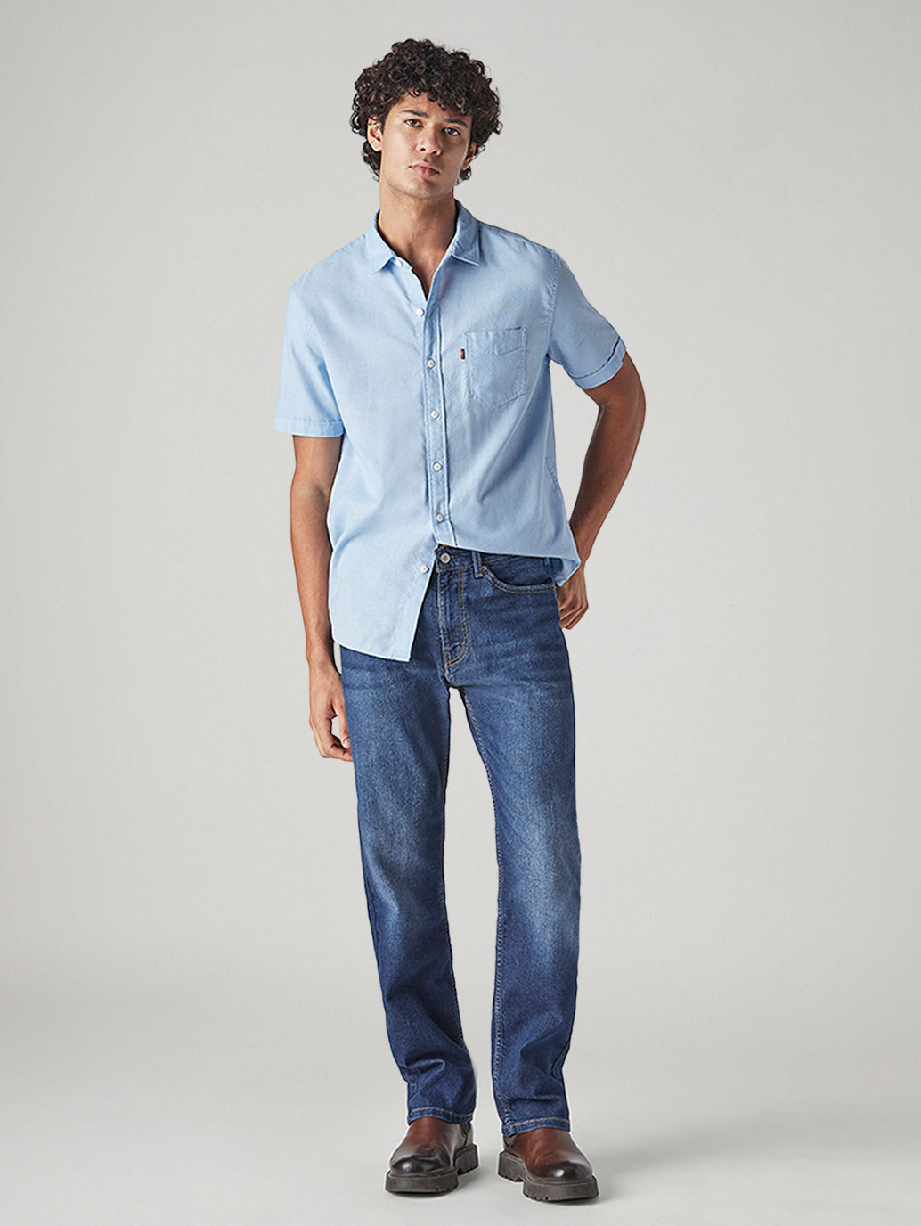 Men's 505 Blue Straight Fit Mid Rise Jeans