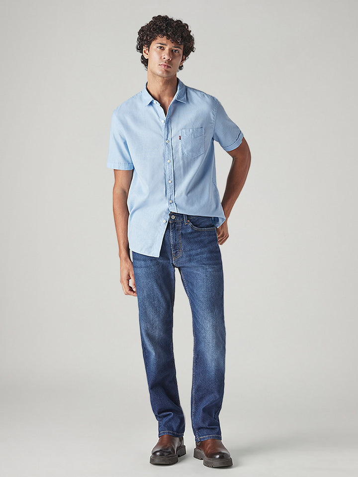 Men's 505 Blue Straight Fit Mid Rise Jeans