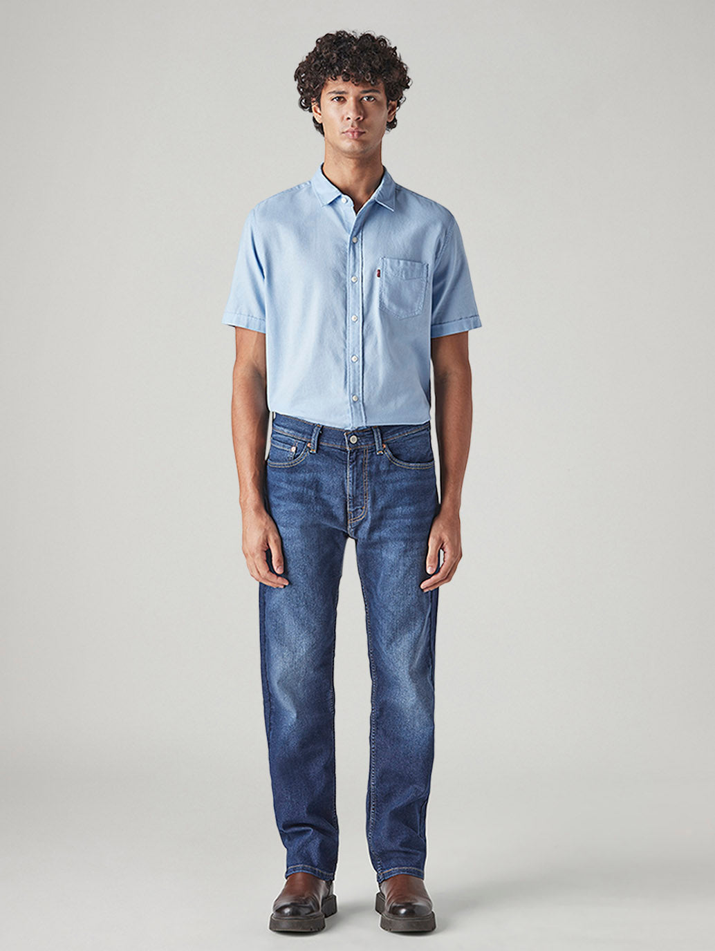 Men's 505 Blue Straight Fit Mid Rise Jeans - Front View