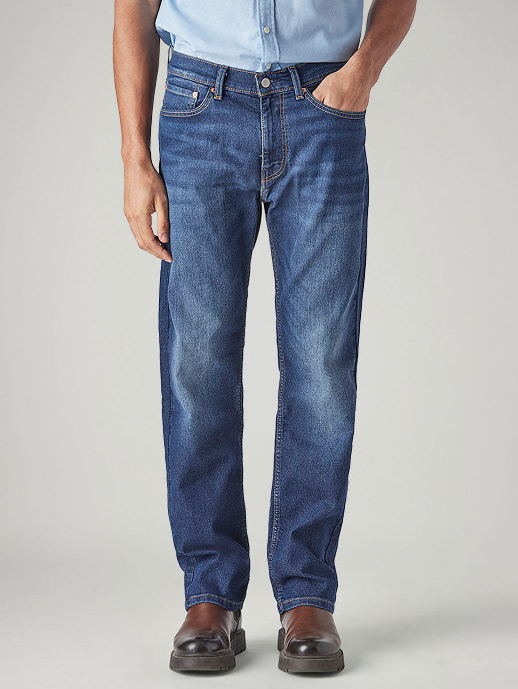 Men's 505 Blue Straight Fit Mid Rise Jeans - Front View