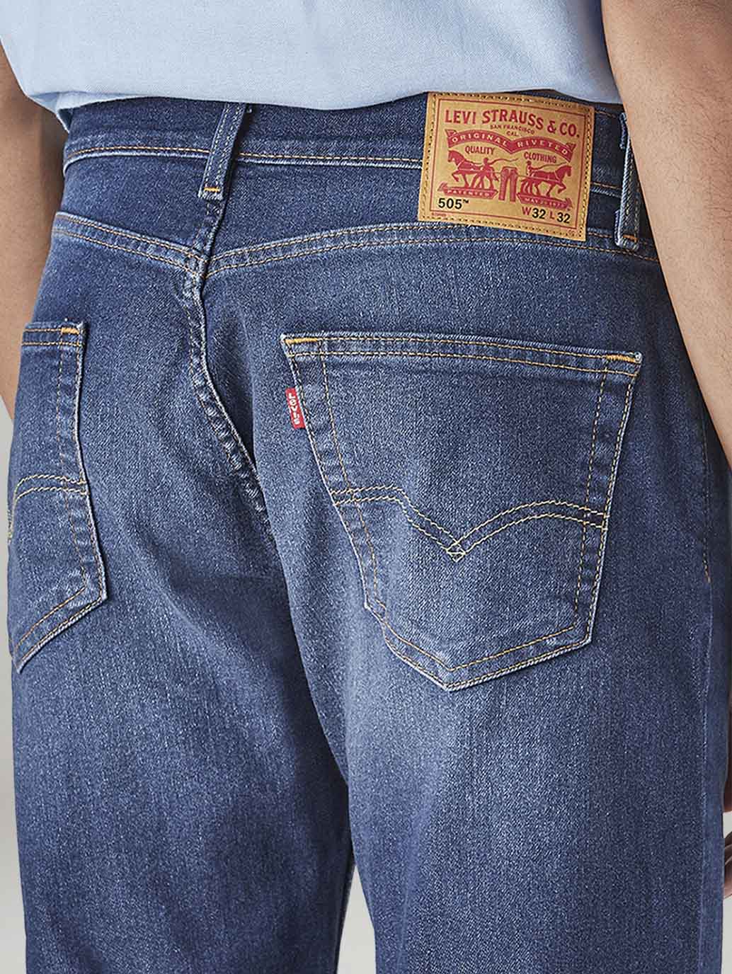 Men's 505 Blue Straight Fit Mid Rise Jeans - 20 View