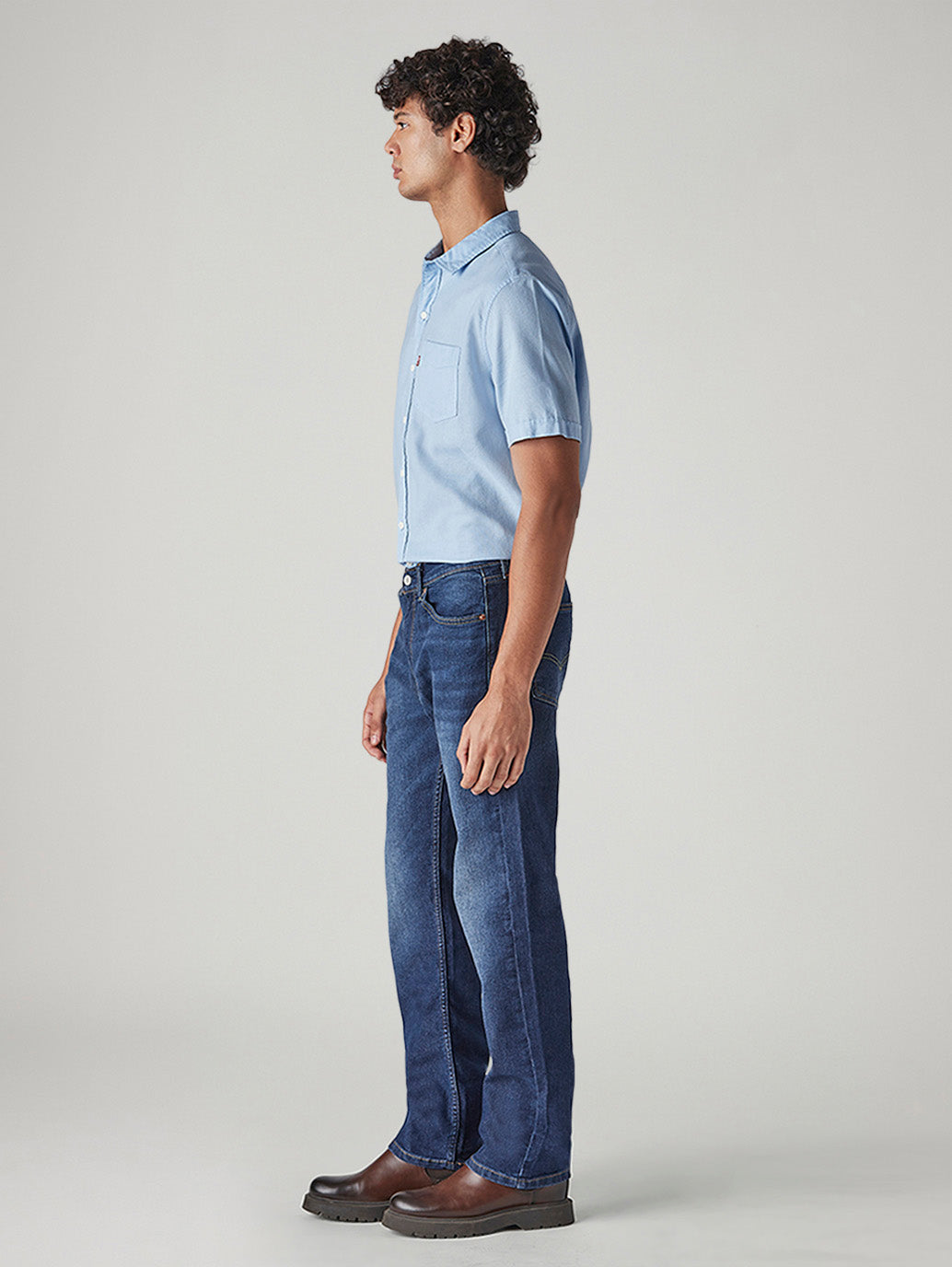 Men's 505 Blue Straight Fit Mid Rise Jeans - Side View