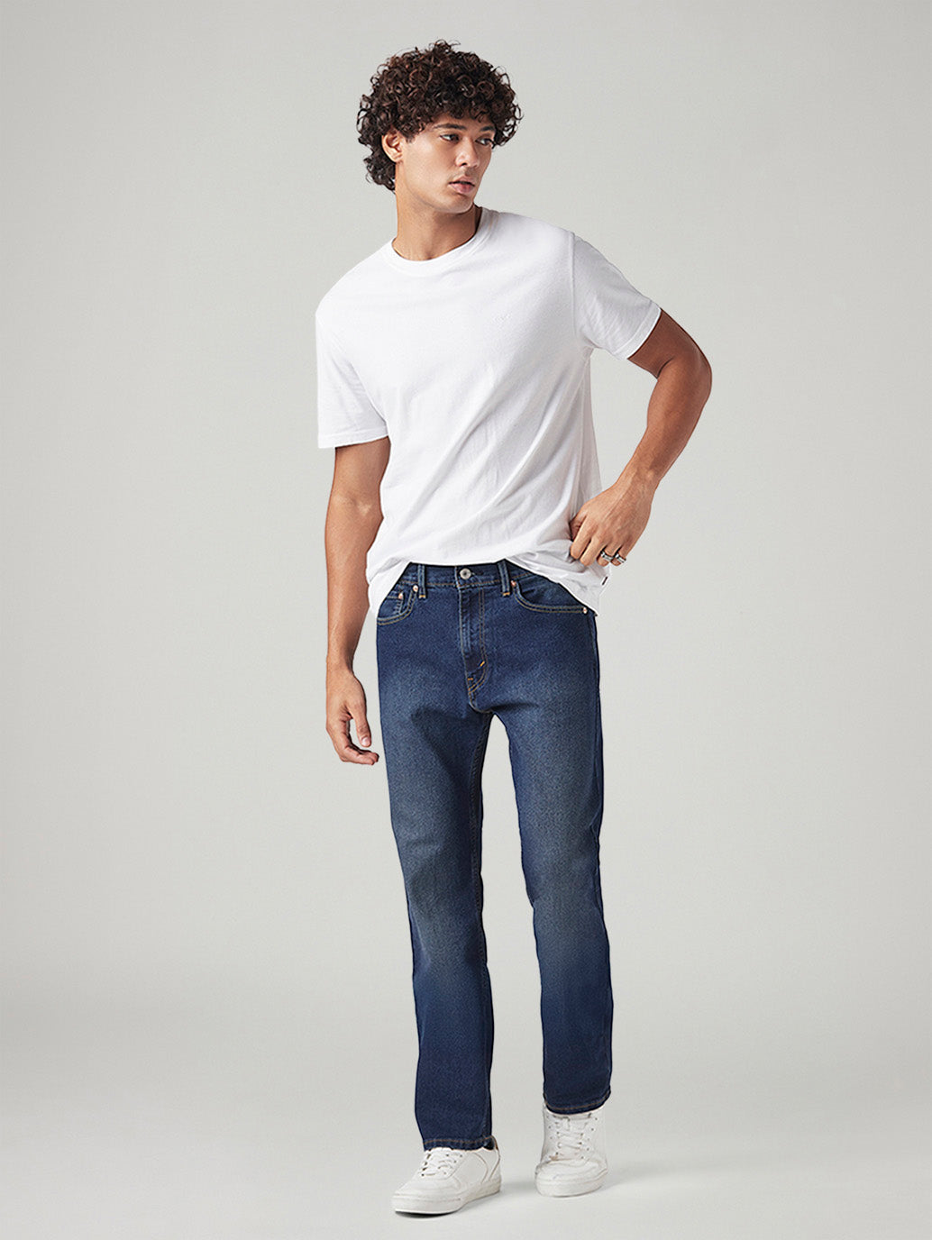 Men's 505 Dark Indigo Straight Fit Mid Rise Tinted Jeans - Styleshot View