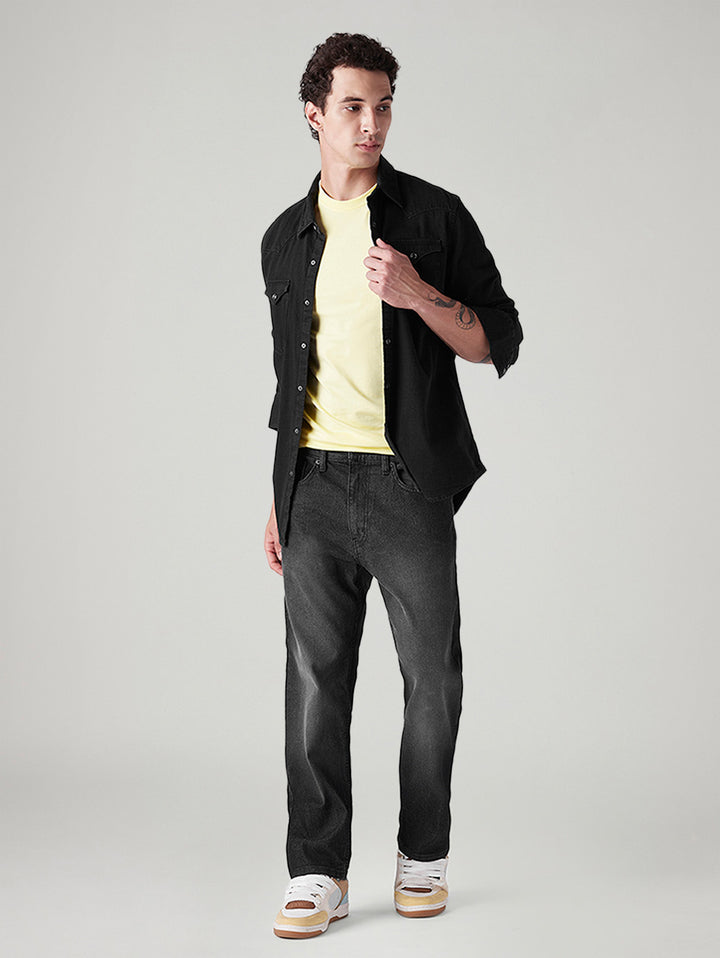 Men's 505 Black Straight Fit Mid Rise Jeans