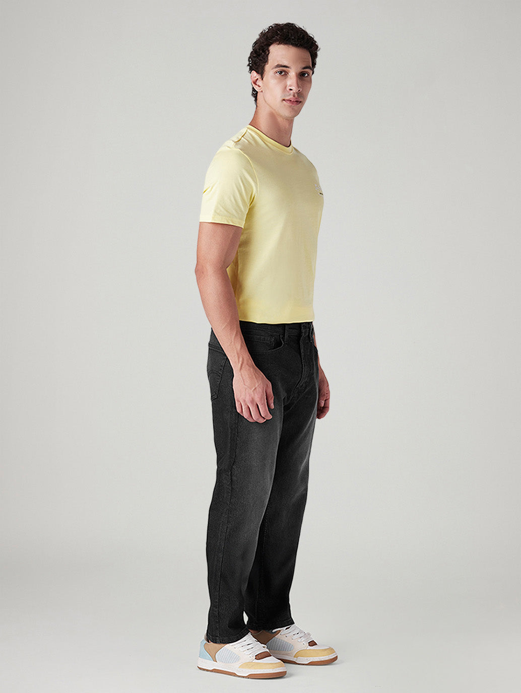 Men's 505 Black Straight Fit Mid Rise Jeans - Side View