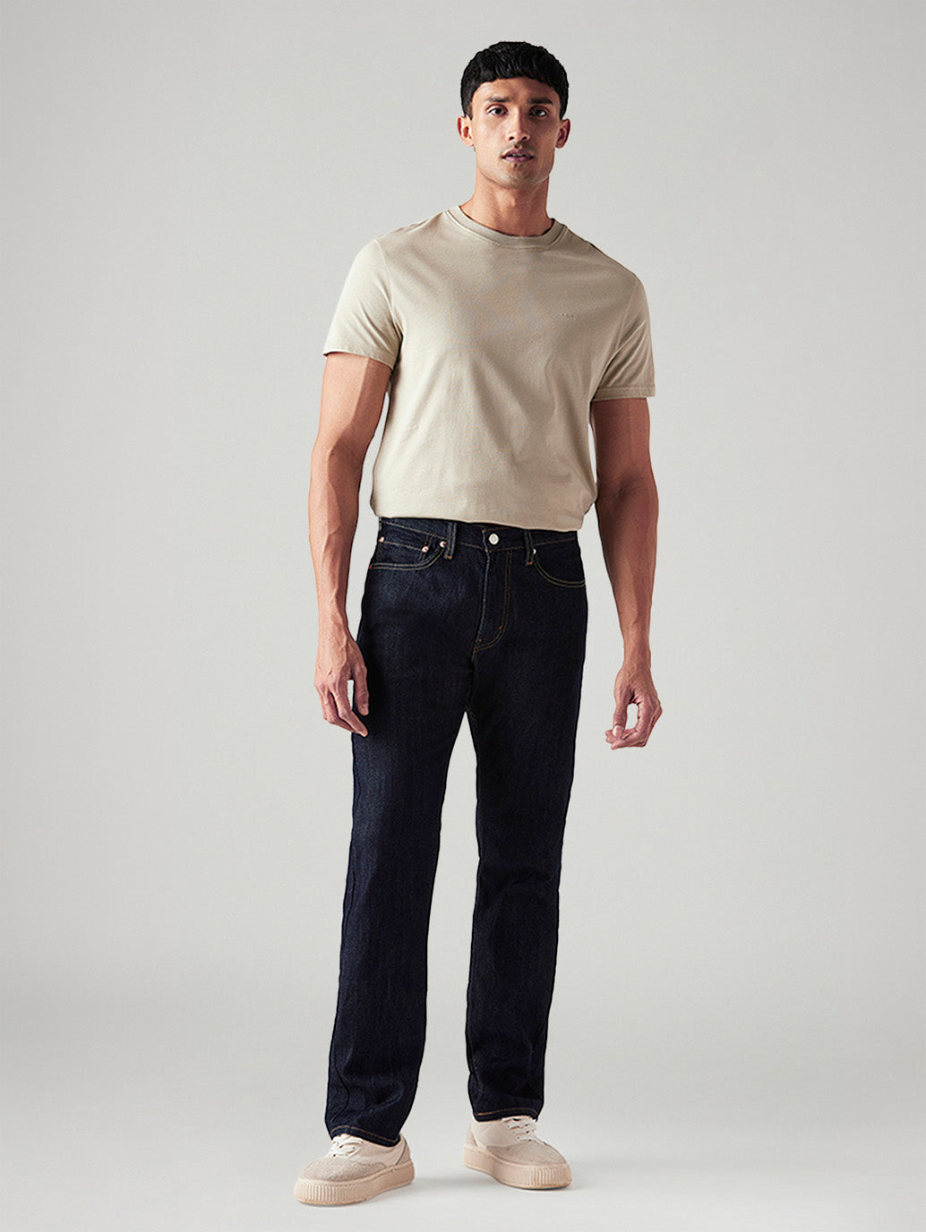 Men's 505 Dark Blue Straight Fit Mid Rise Jeans - Front View