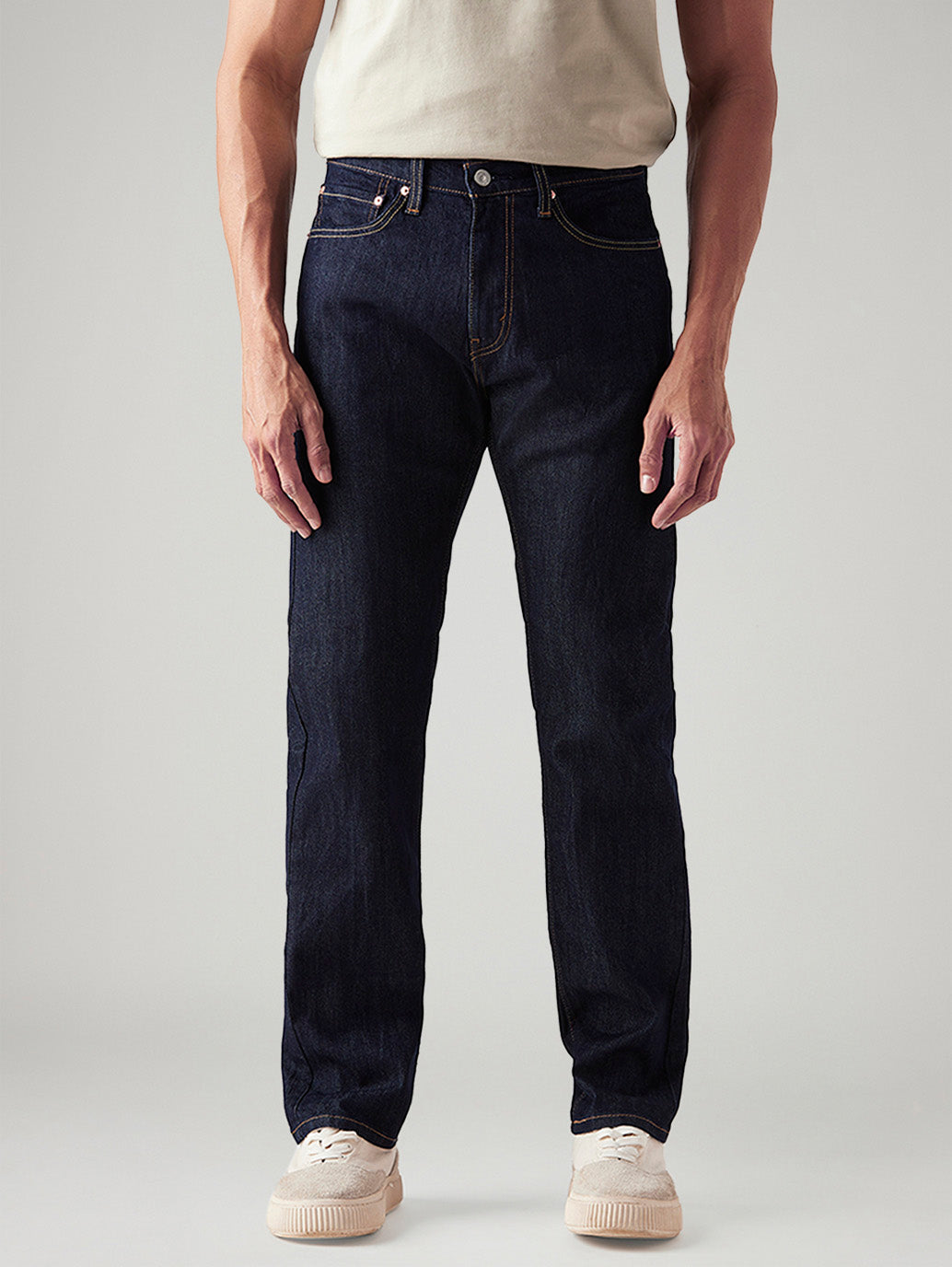 Men's 505 Dark Blue Straight Fit Mid Rise Jeans - Front View