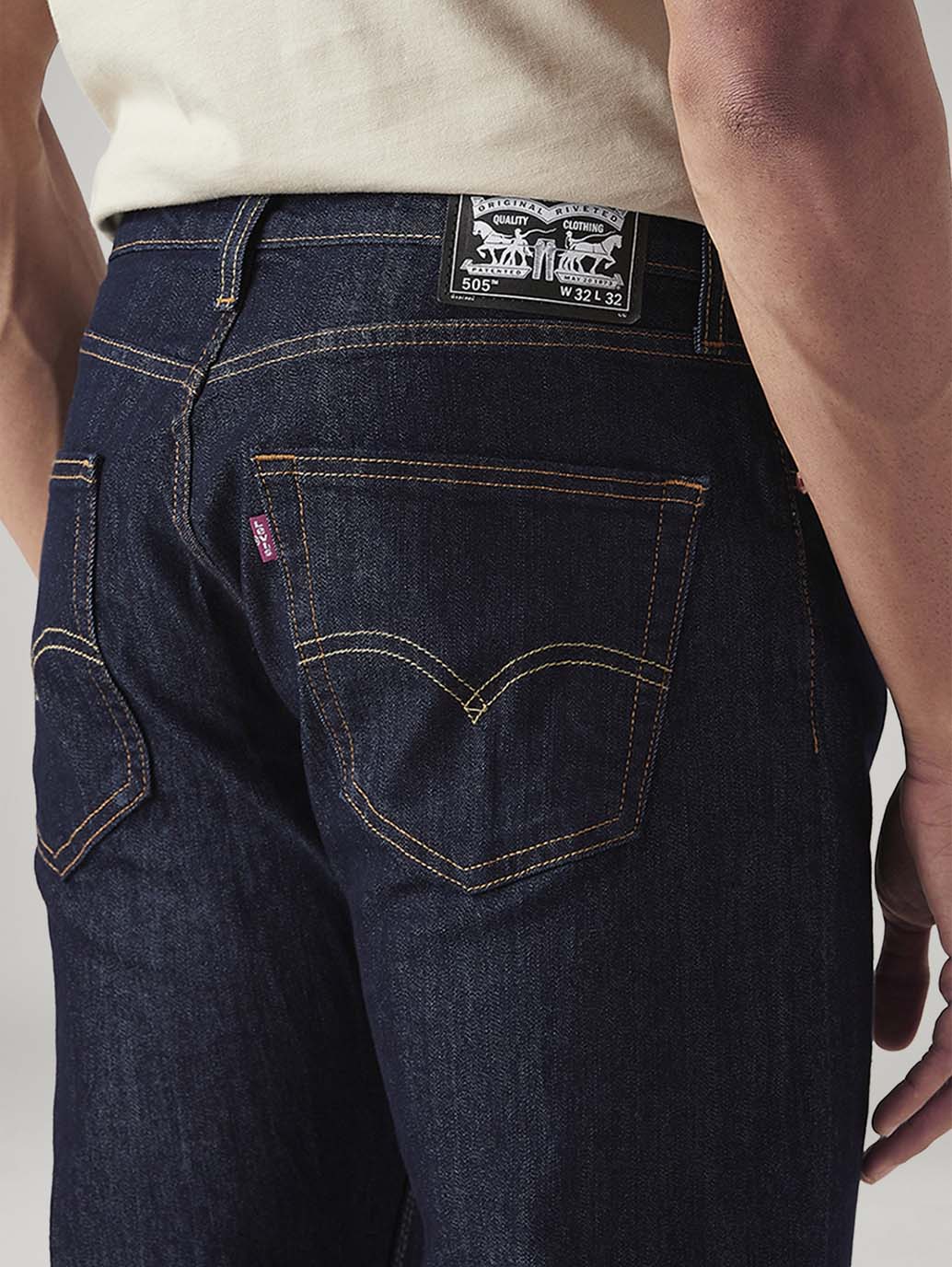 Men's 505 Dark Blue Straight Fit Mid Rise Jeans - Detail View