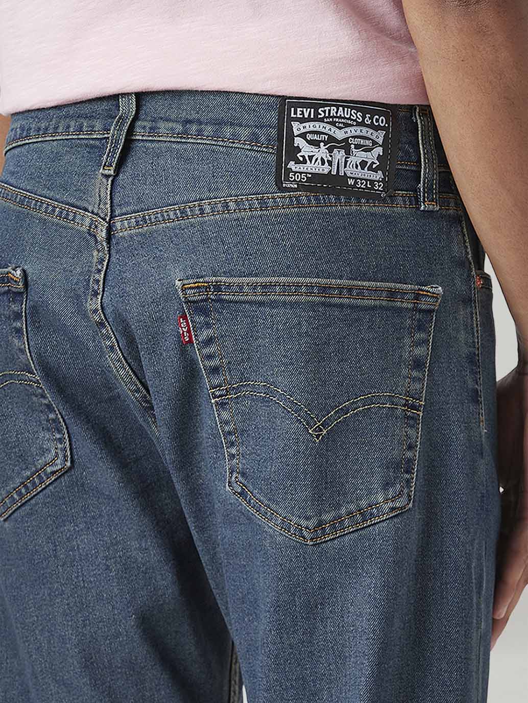 Men's 505 Med Indigo Straight Fit Mid Rise Tinted Jeans - Detail View